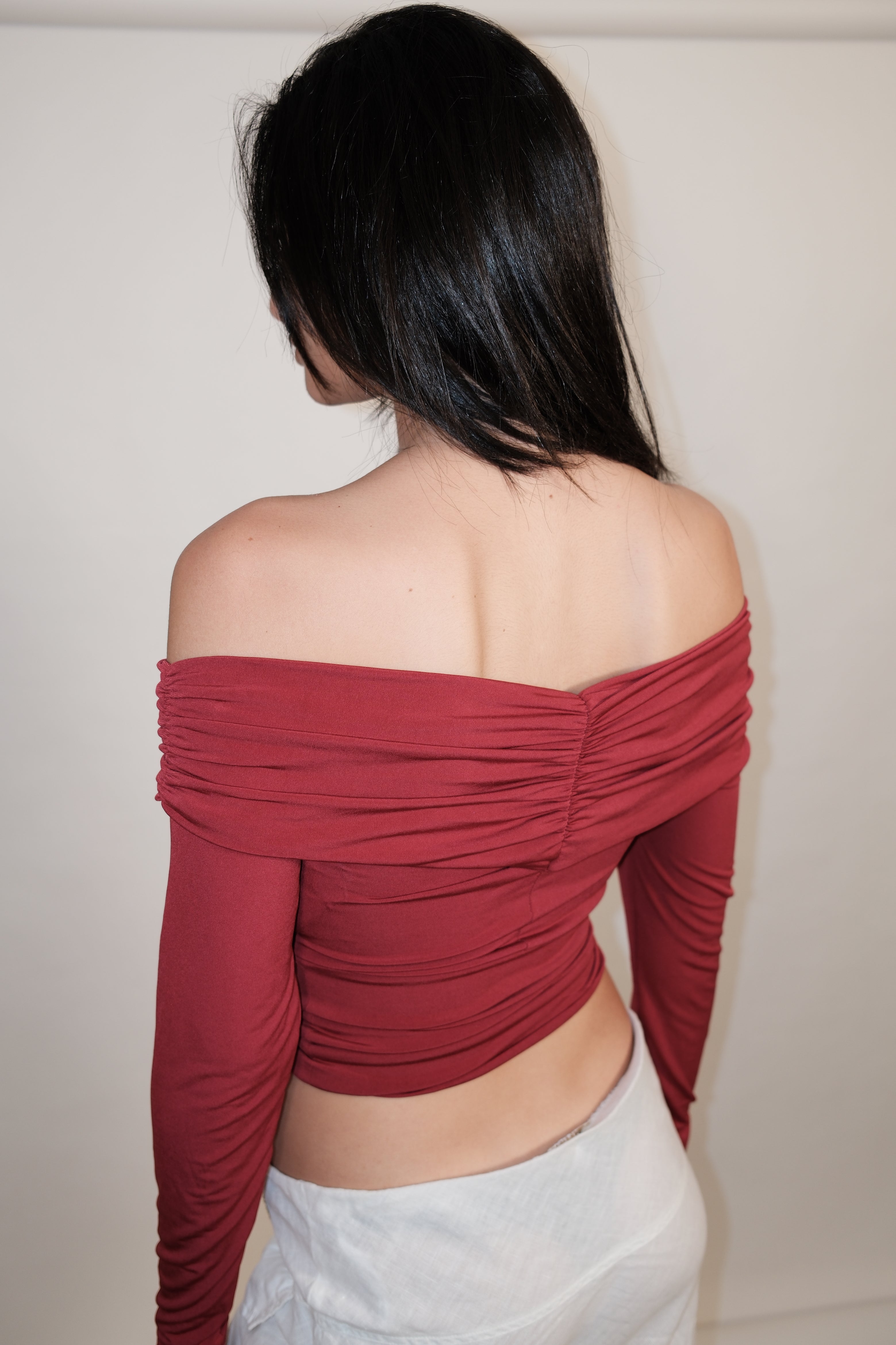Off-Shoulder Red Long Sleeve Top