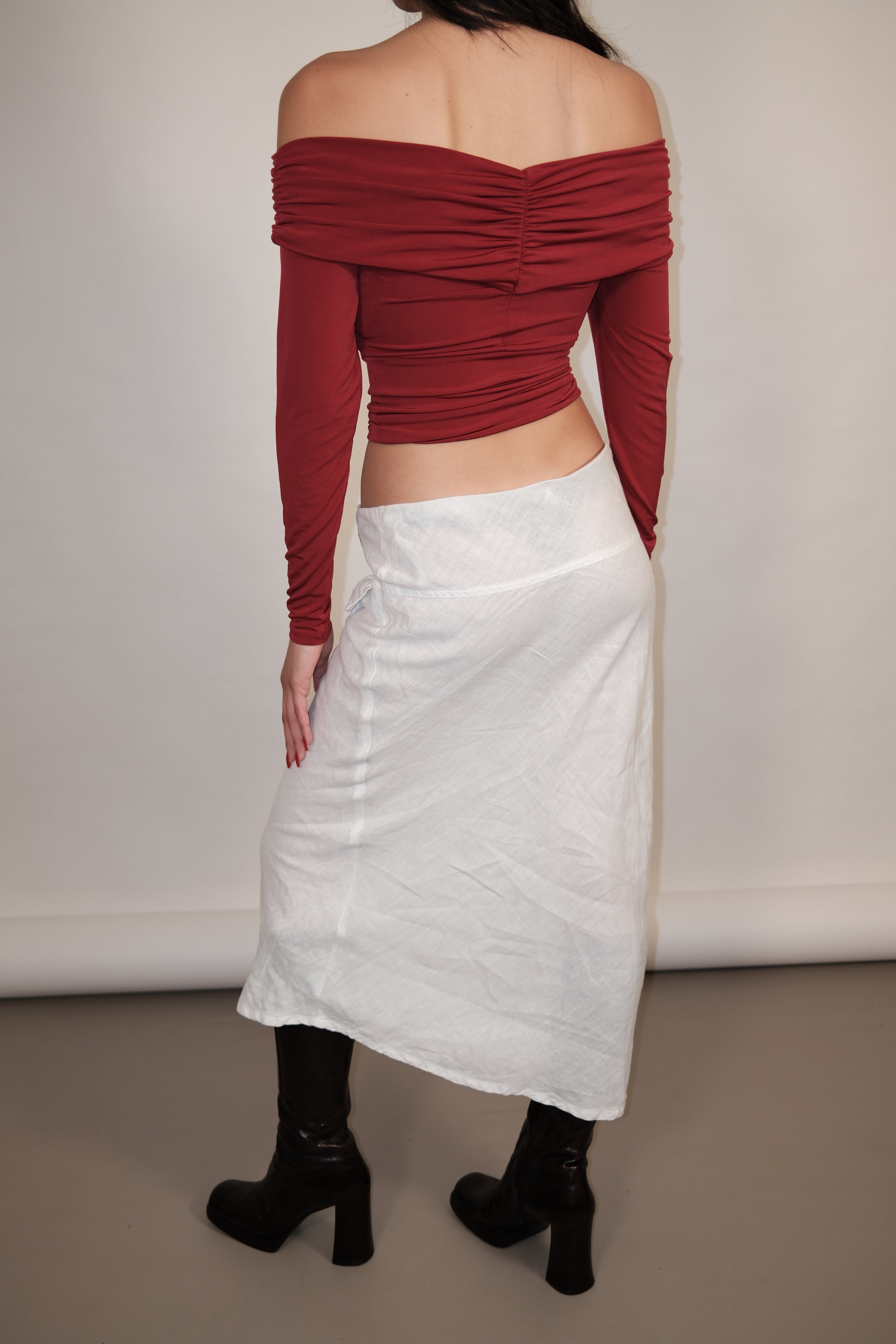 Off-Shoulder Red Long Sleeve Top