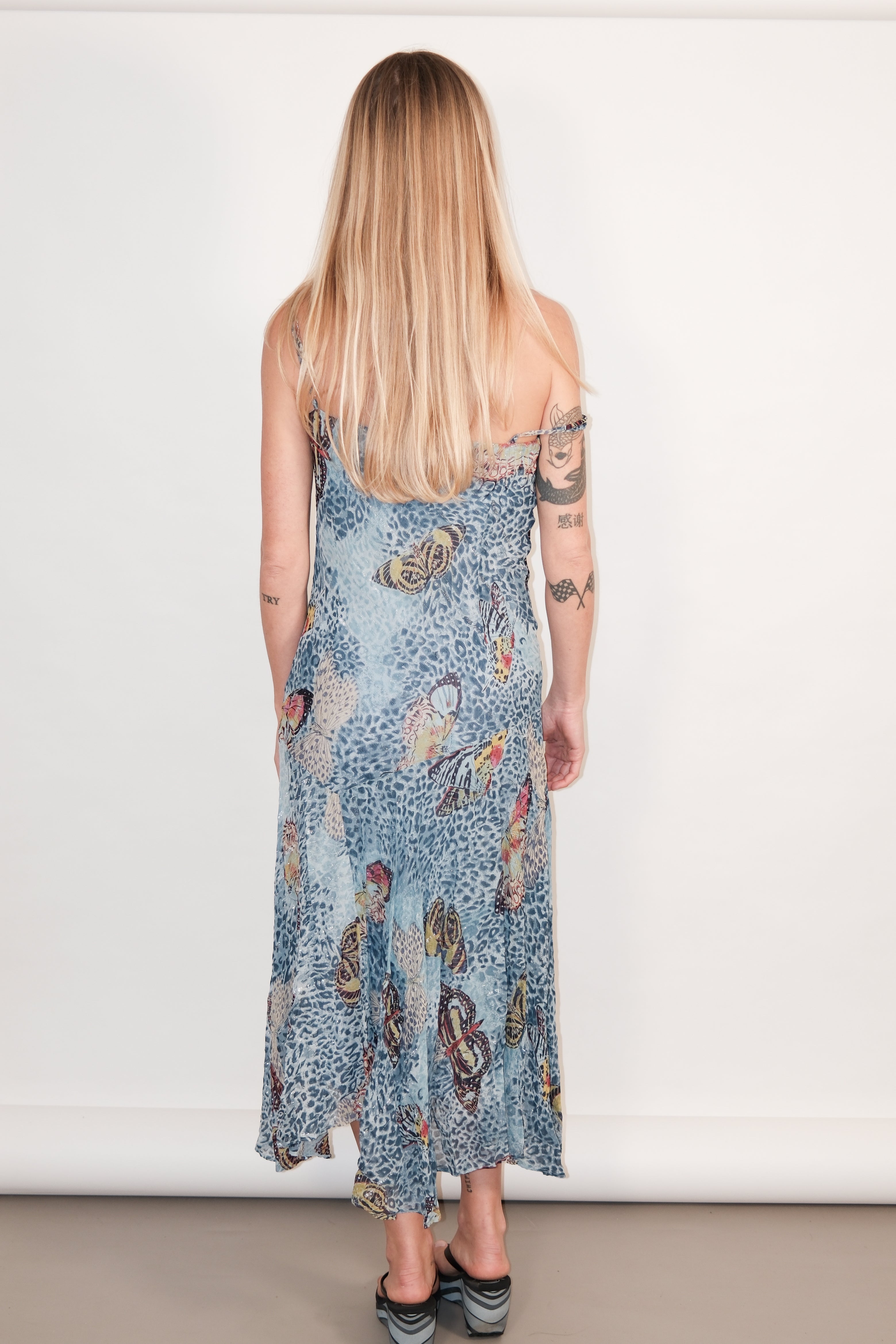 Maxi Dress with Butterfly Print and Glitter