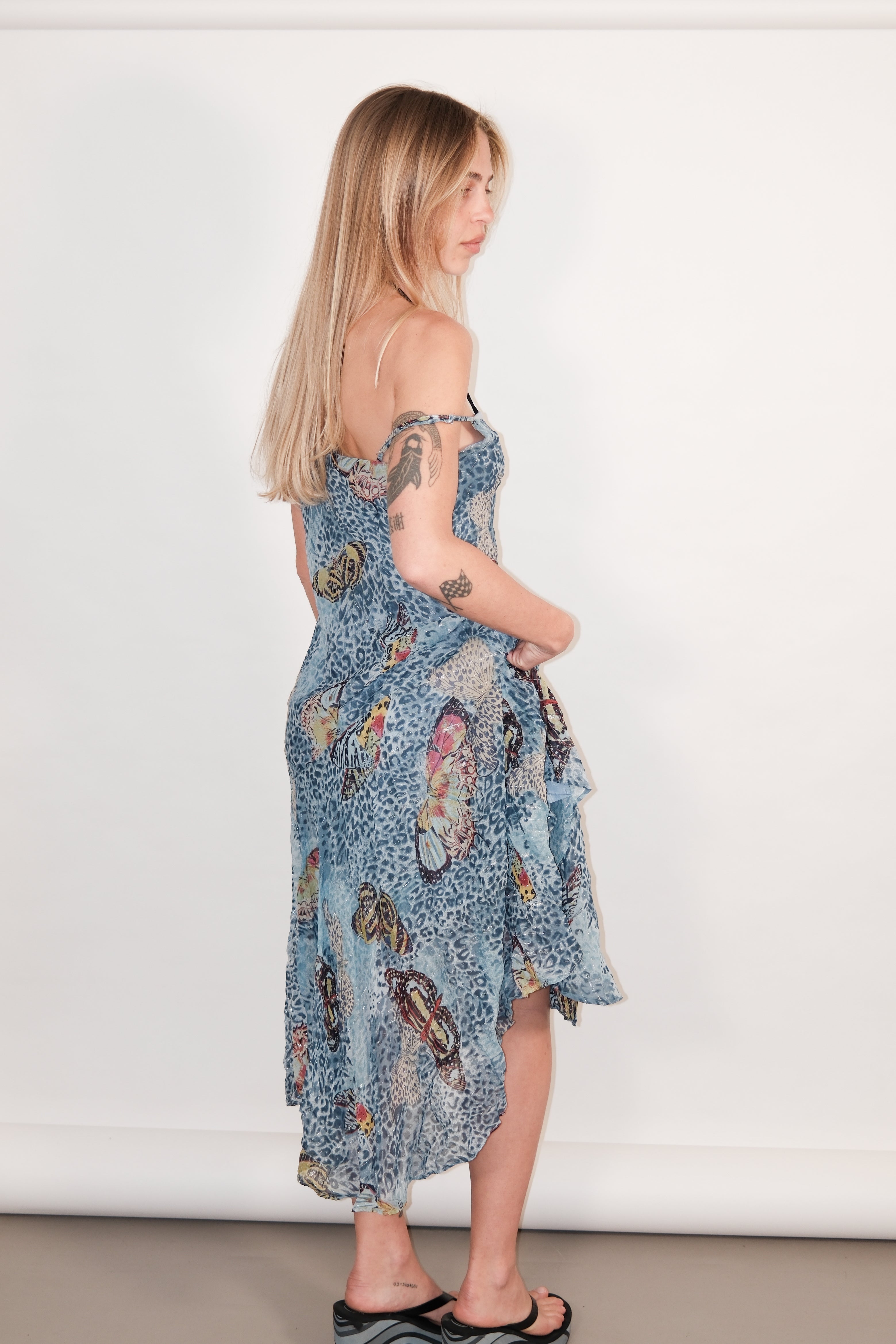 Maxi Dress with Butterfly Print and Glitter