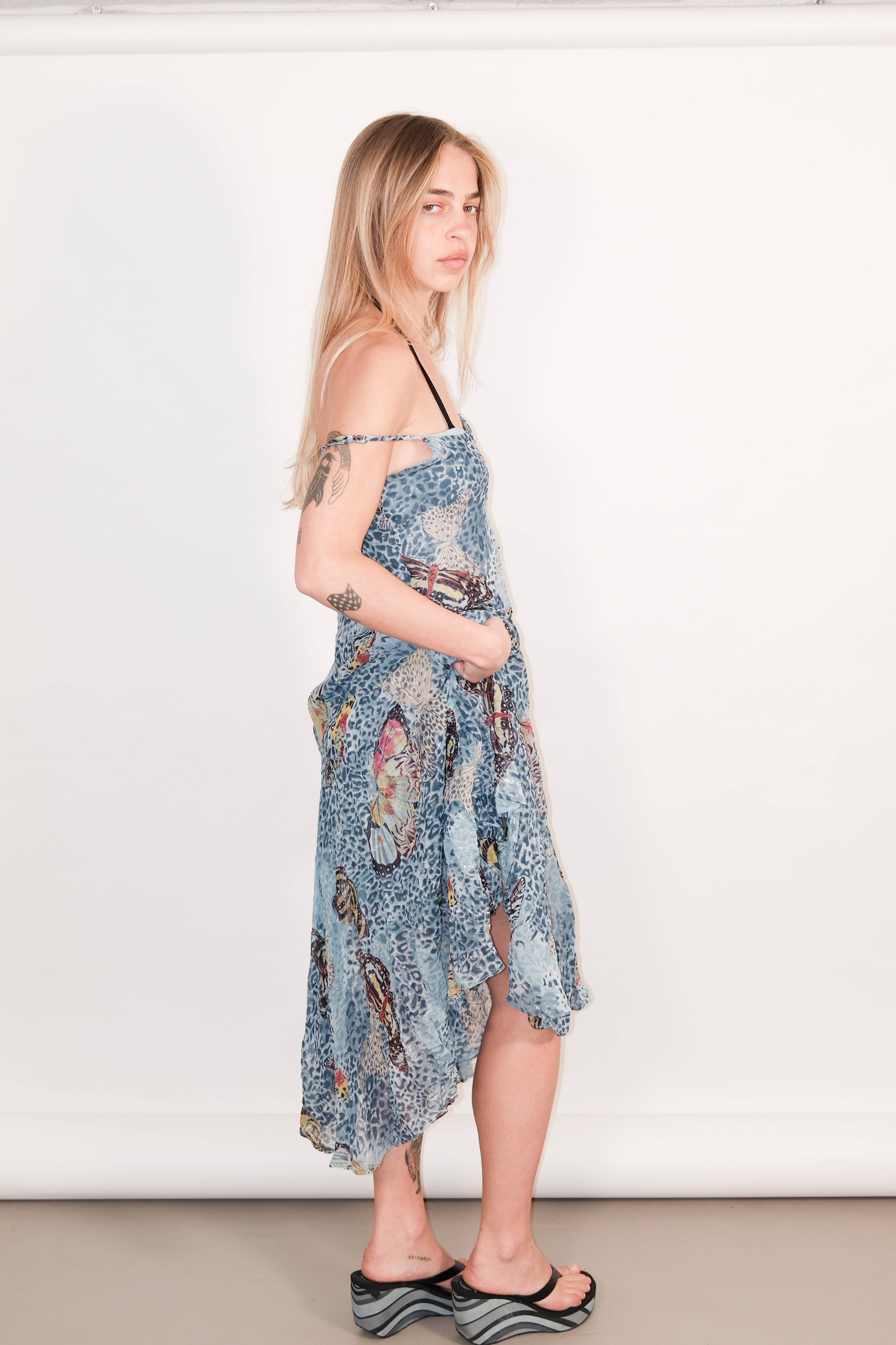 Maxi Dress with Butterfly Print and Glitter