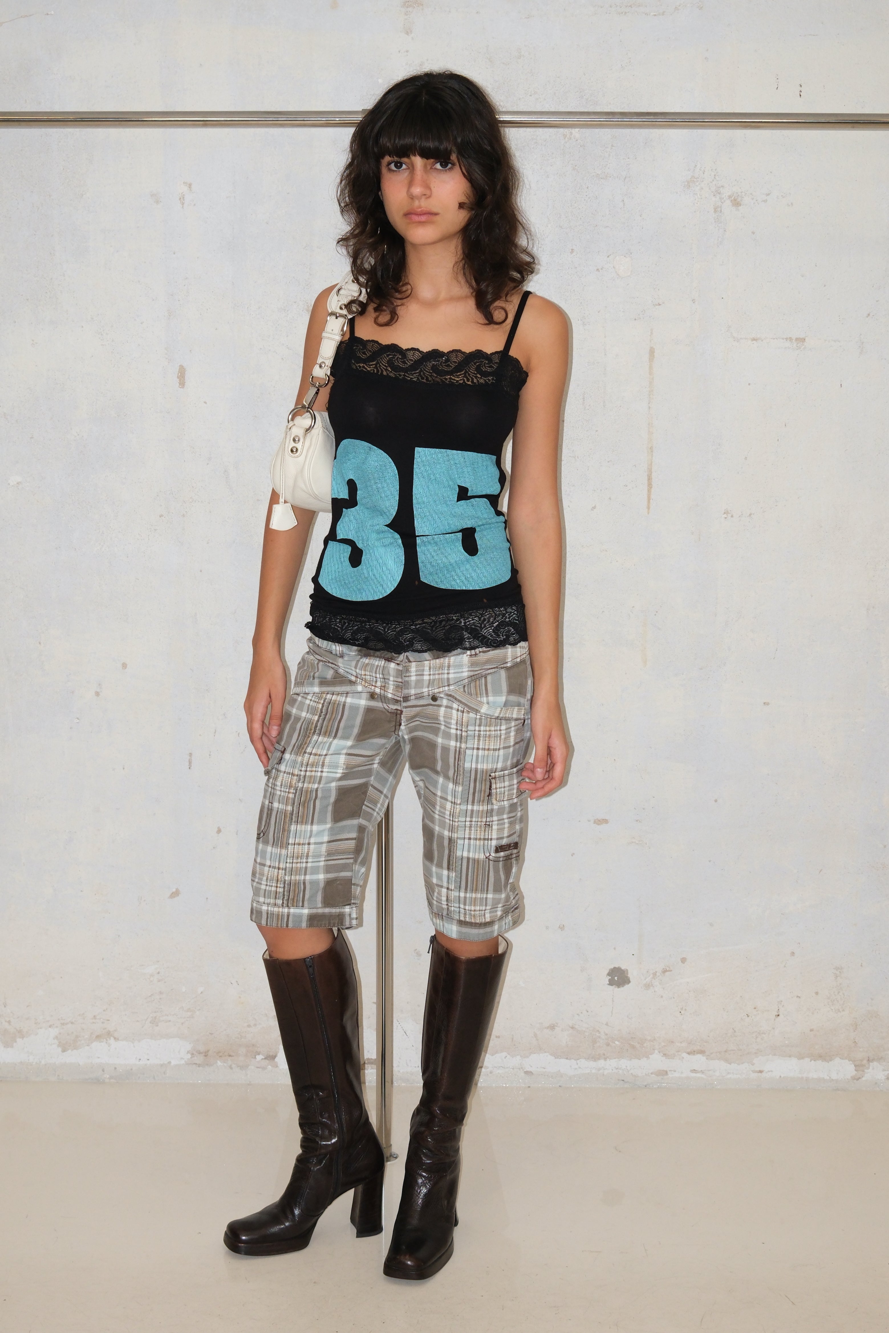 '35' Graphic Lace Detail Tank Top