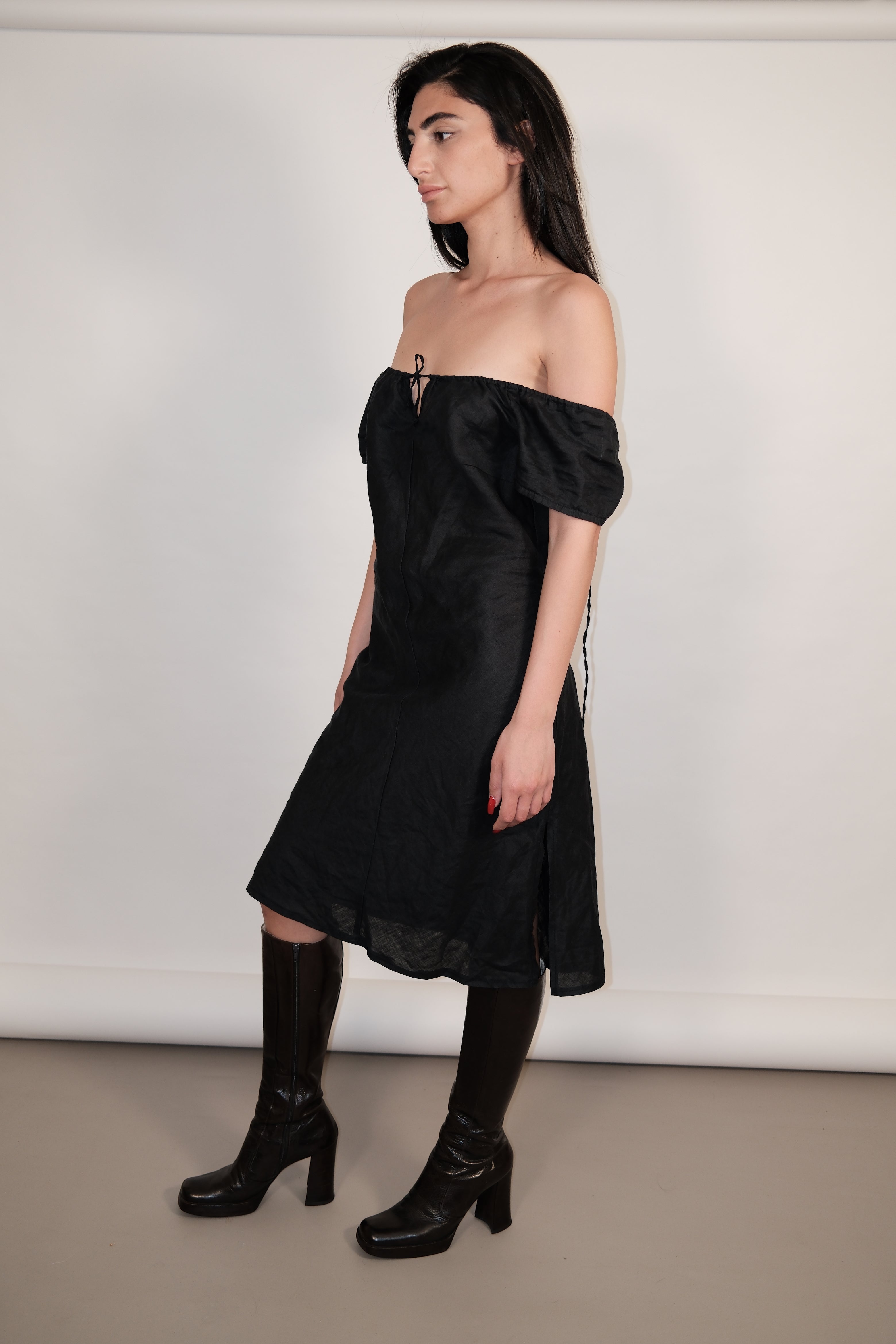 Sisley black Sheer Maxi Dress with Lace-Up Back