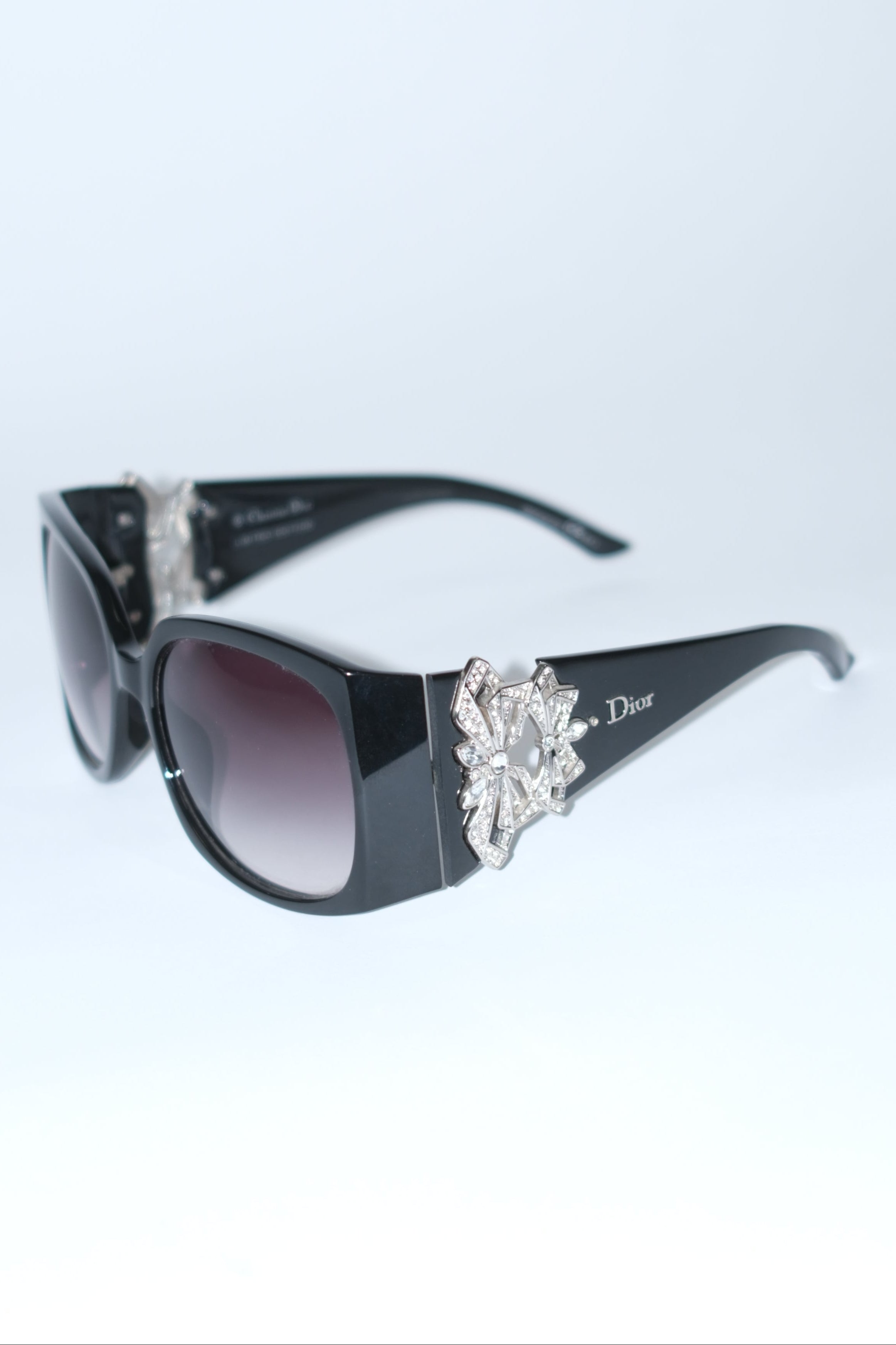 DIOR BLACK SUNGLASSES WITH RHINESTONE AND FLORAL EMBELLISHMENTS