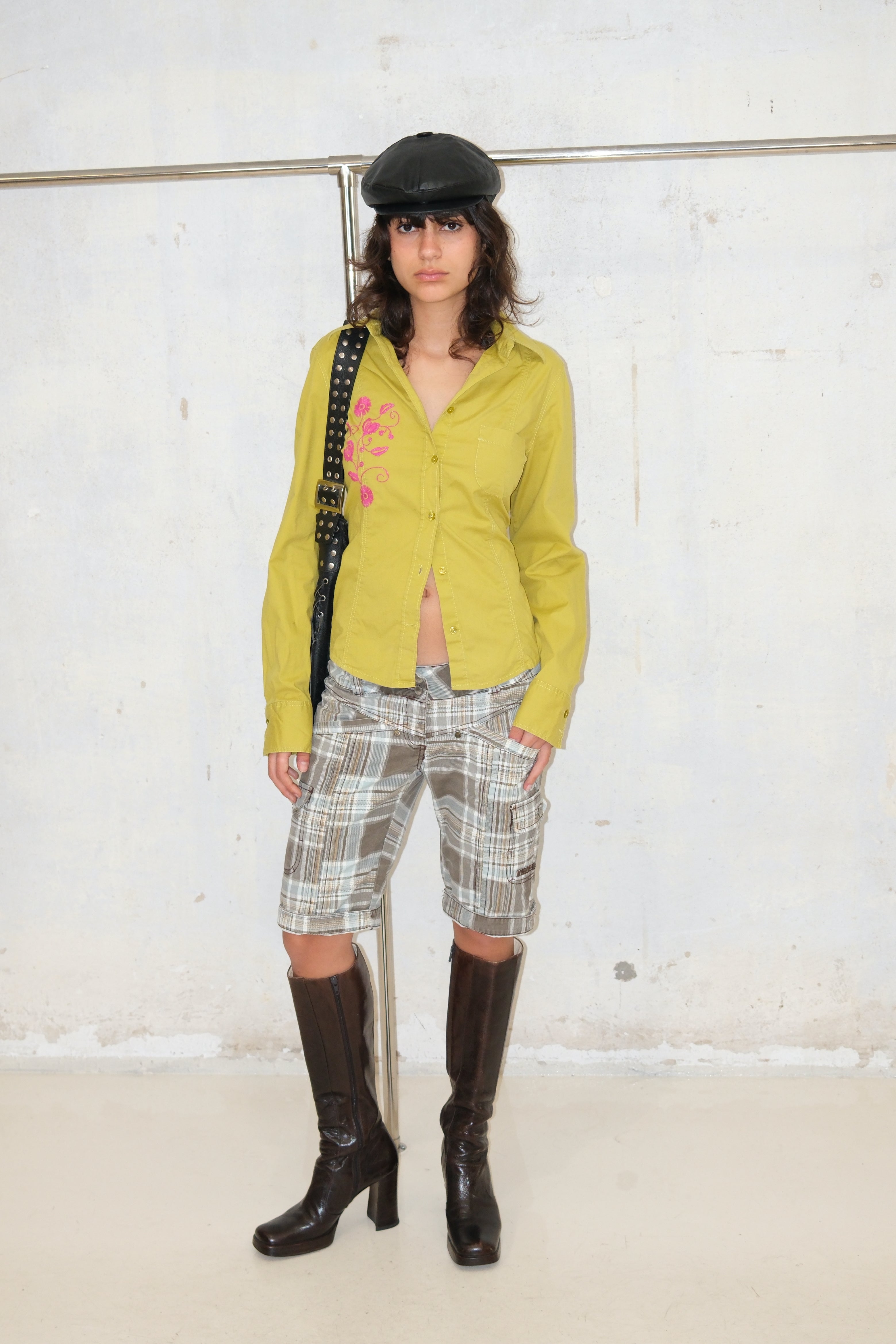 Hot Green Button-Up Shirt With Pink Detail