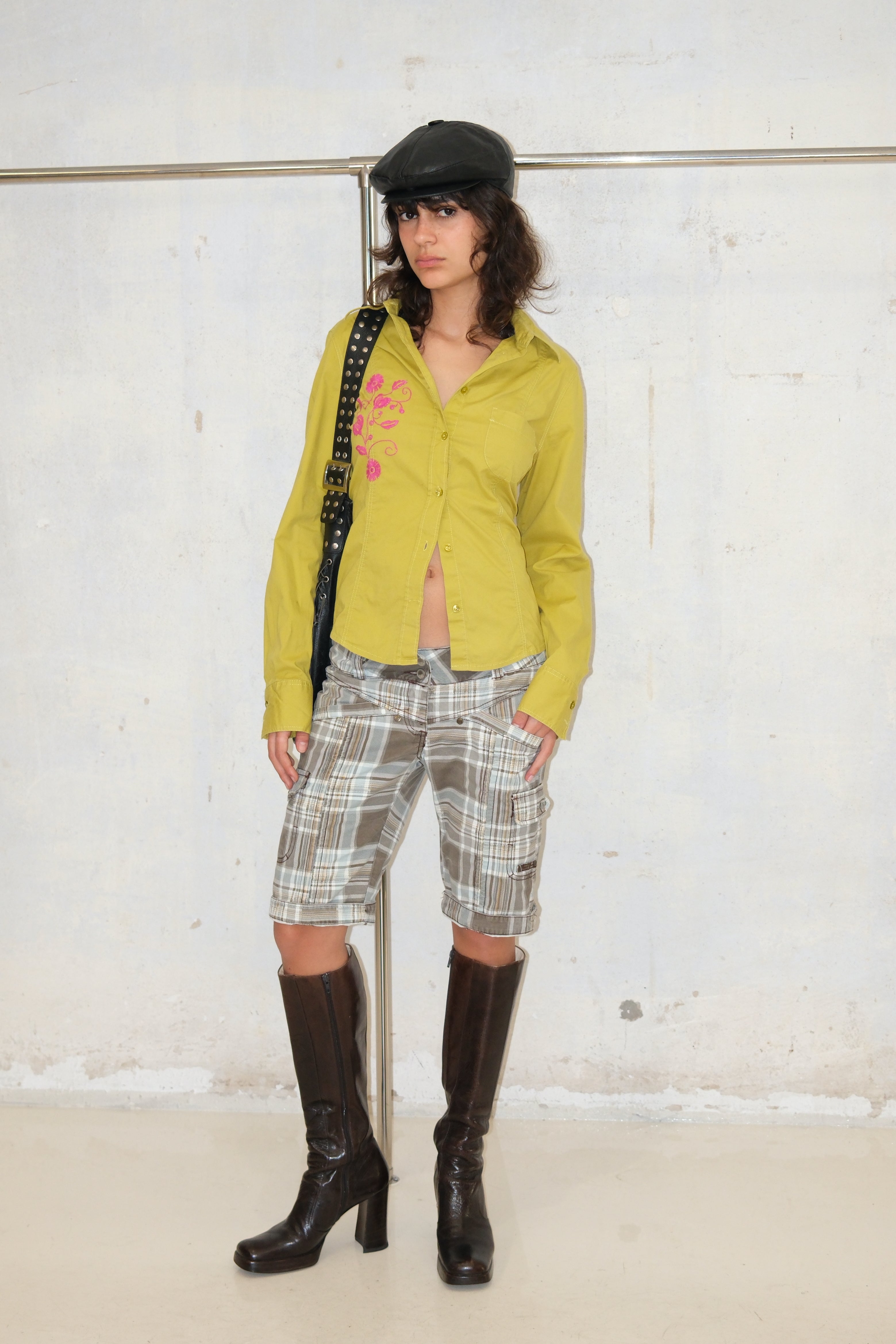 Hot Green Button-Up Shirt With Pink Detail