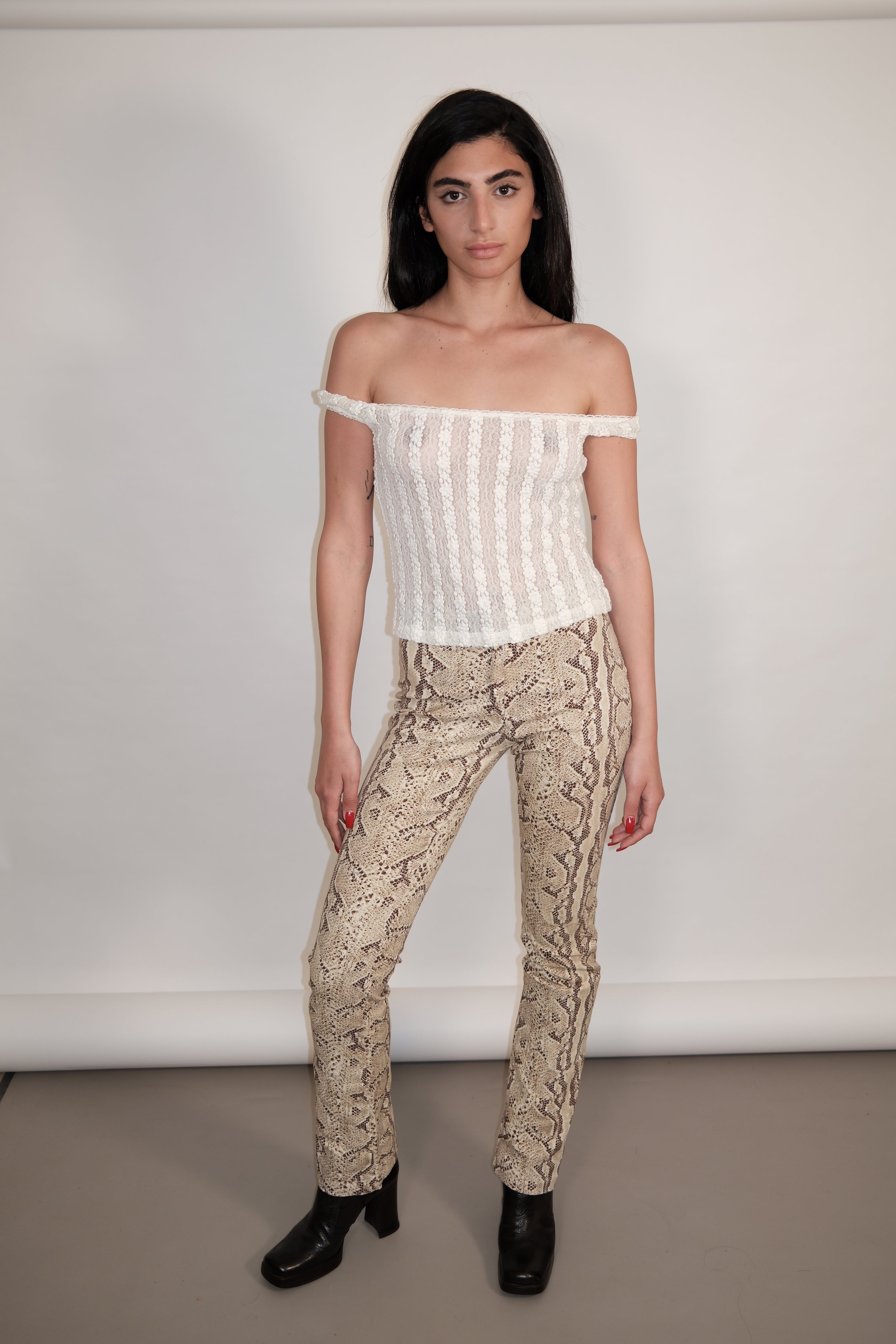 Snake-Print High-Waisted Straight-Leg Pants Size 34-36