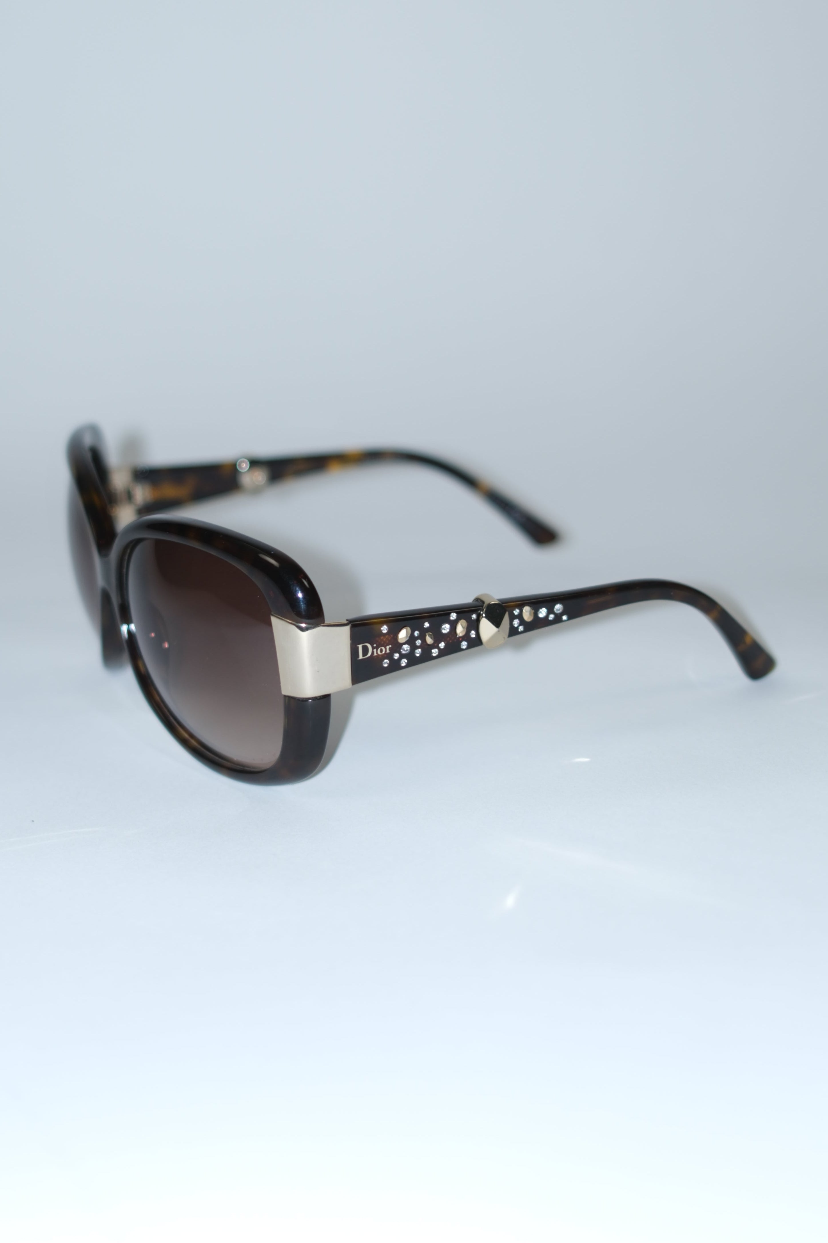 DIOR BROWN SUNGLASSES WITH GOLD TONE AND RHINESTONE EMBELLISHMENTS