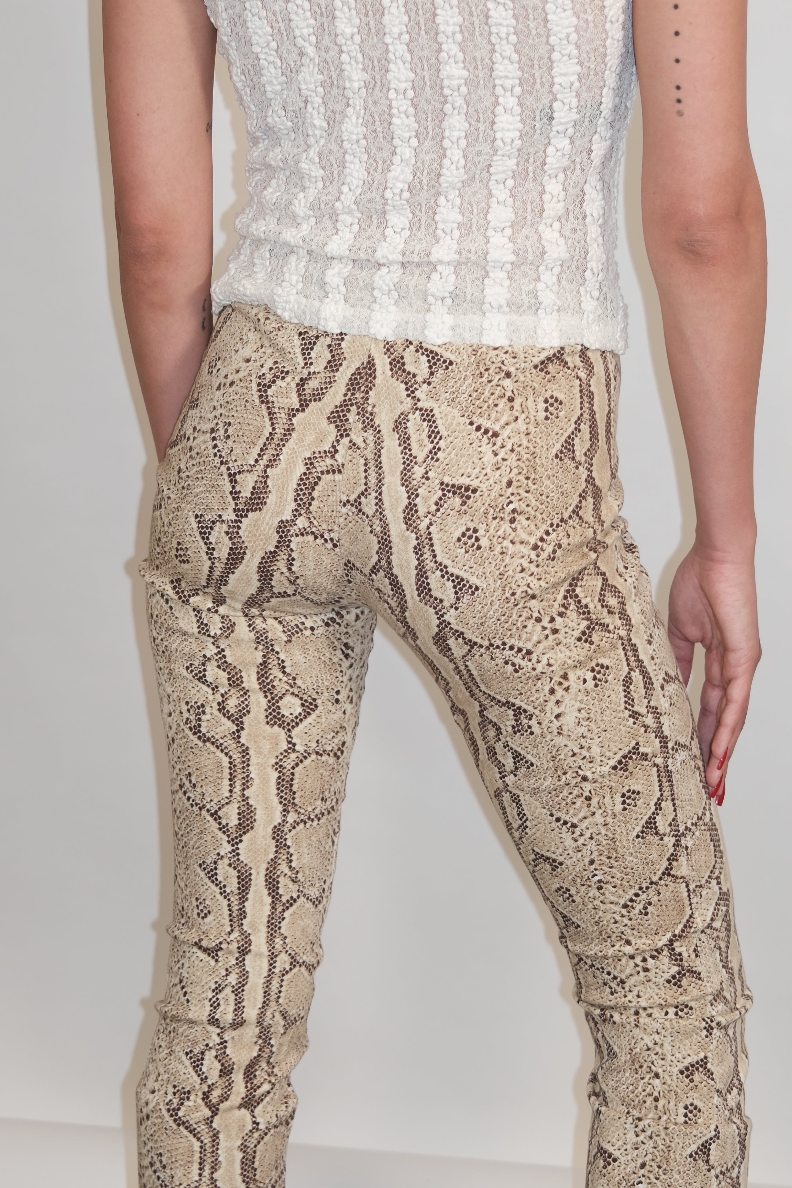 Snake-Print High-Waisted Straight-Leg Pants Size 34-36