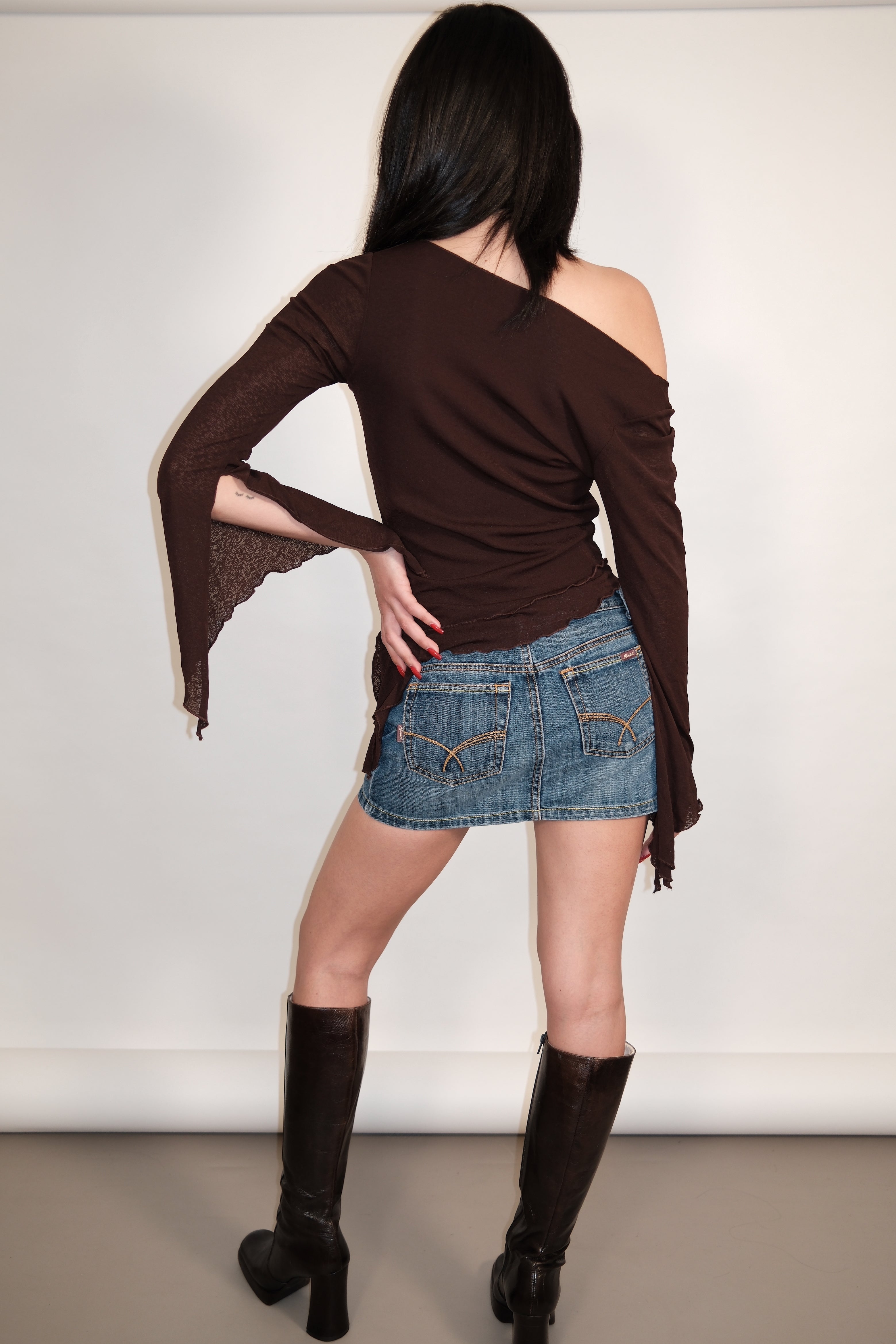 Asymmetric Brown Long Sleeve Top