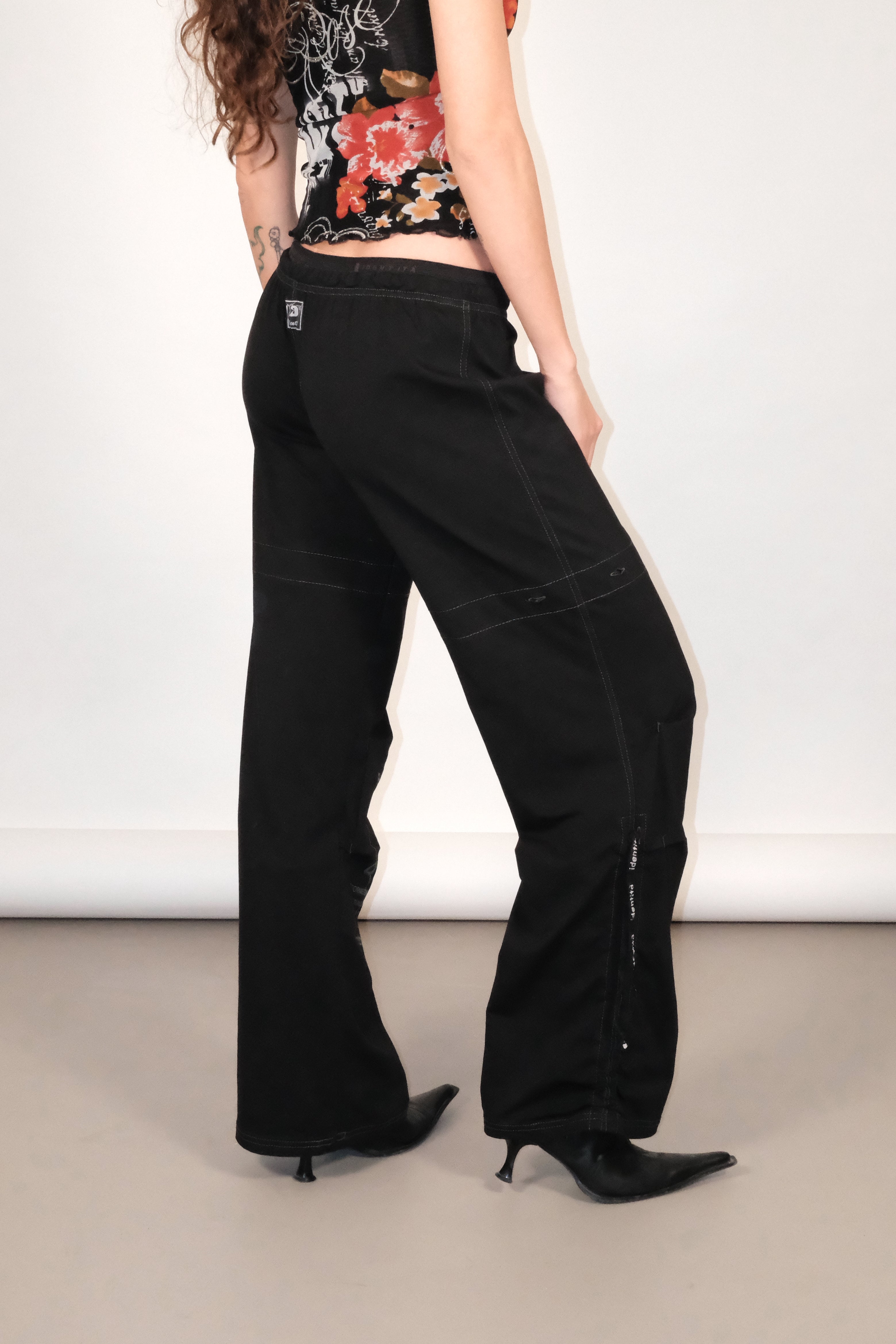Black Drawstring Pants with Graphic Print and Adjustable Hems Size 36