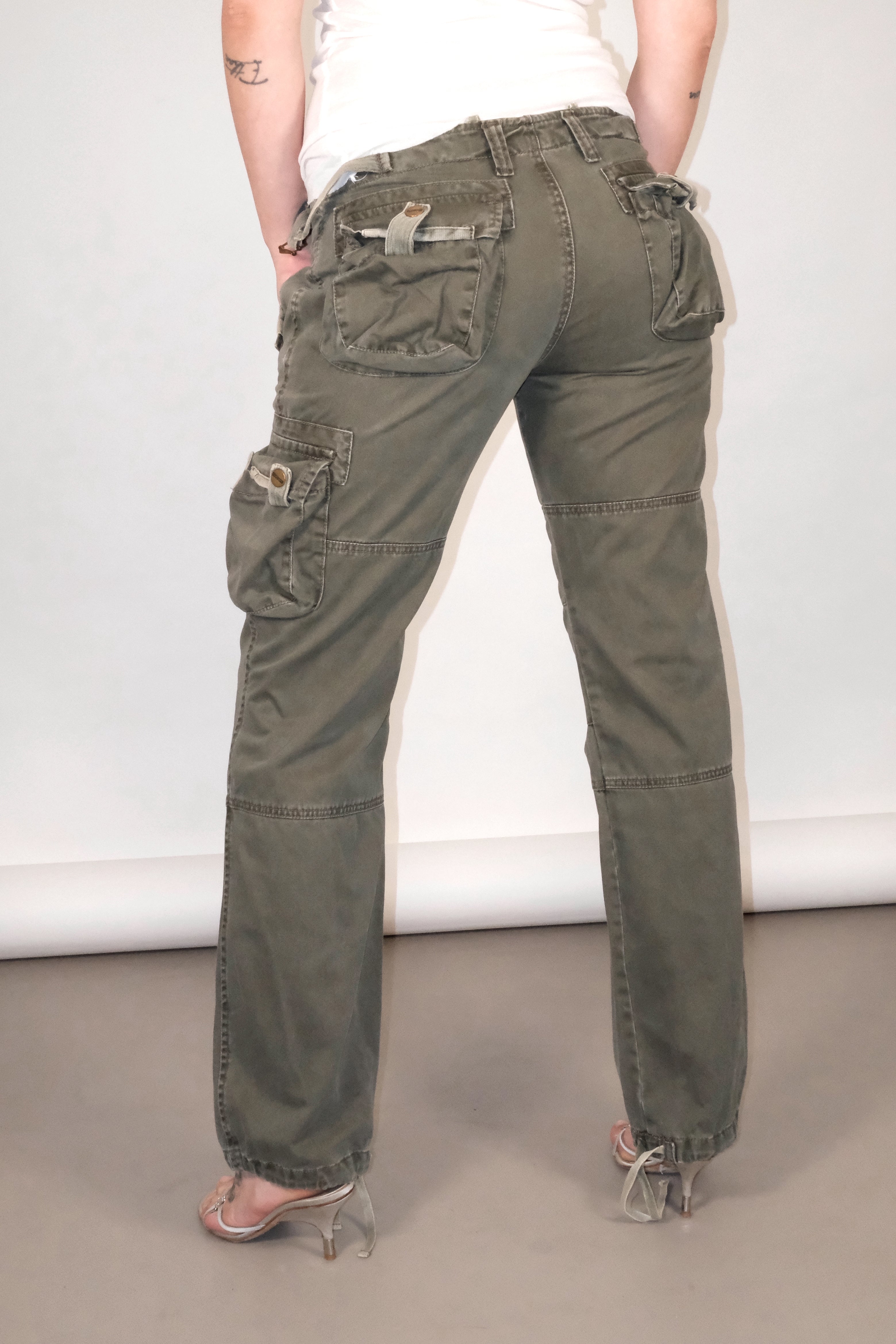 Long Khaki Cargo Pants with Side Pockets Size 38-40