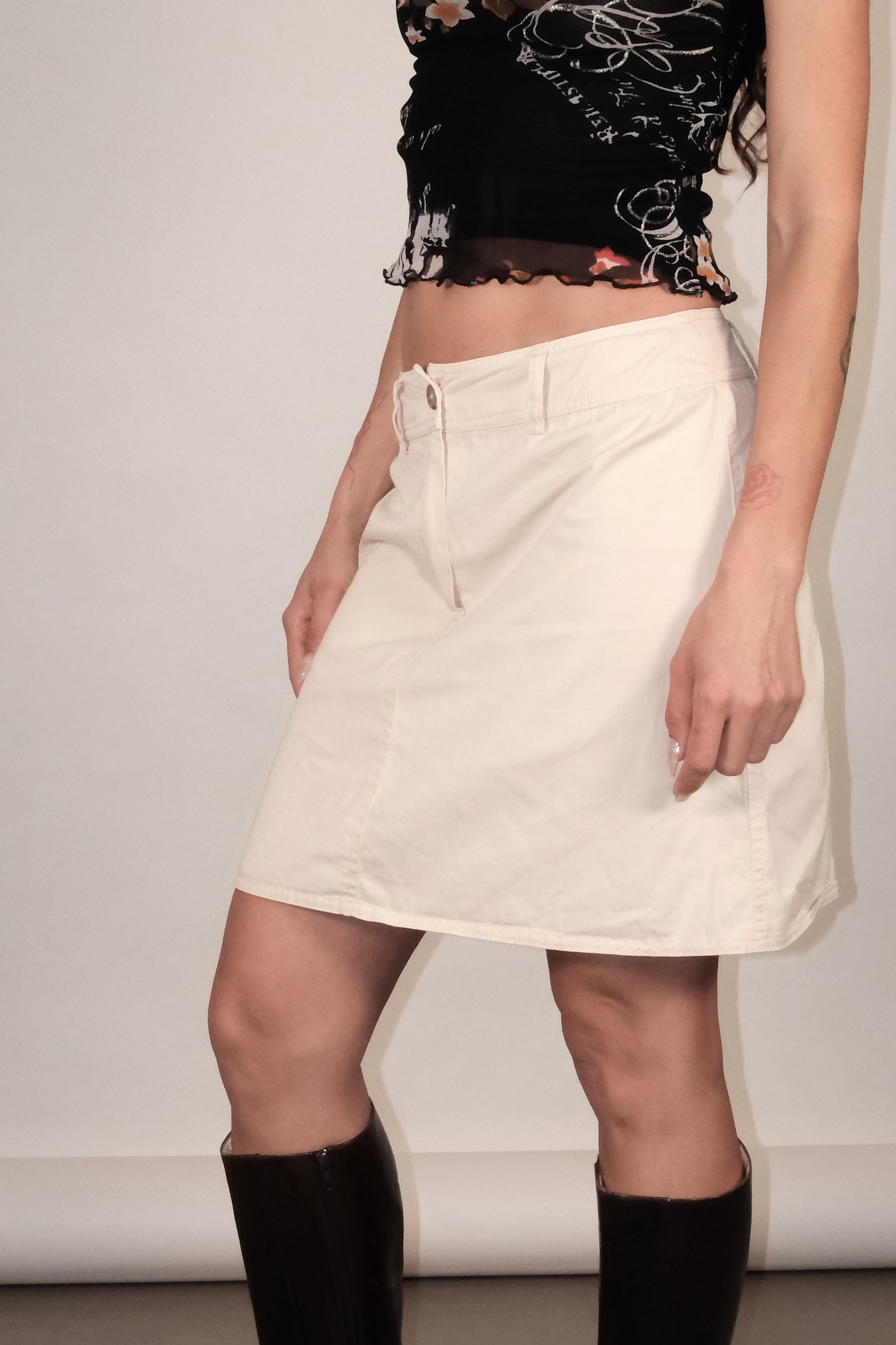 Max&Co Denim Mid Skirt In Cream