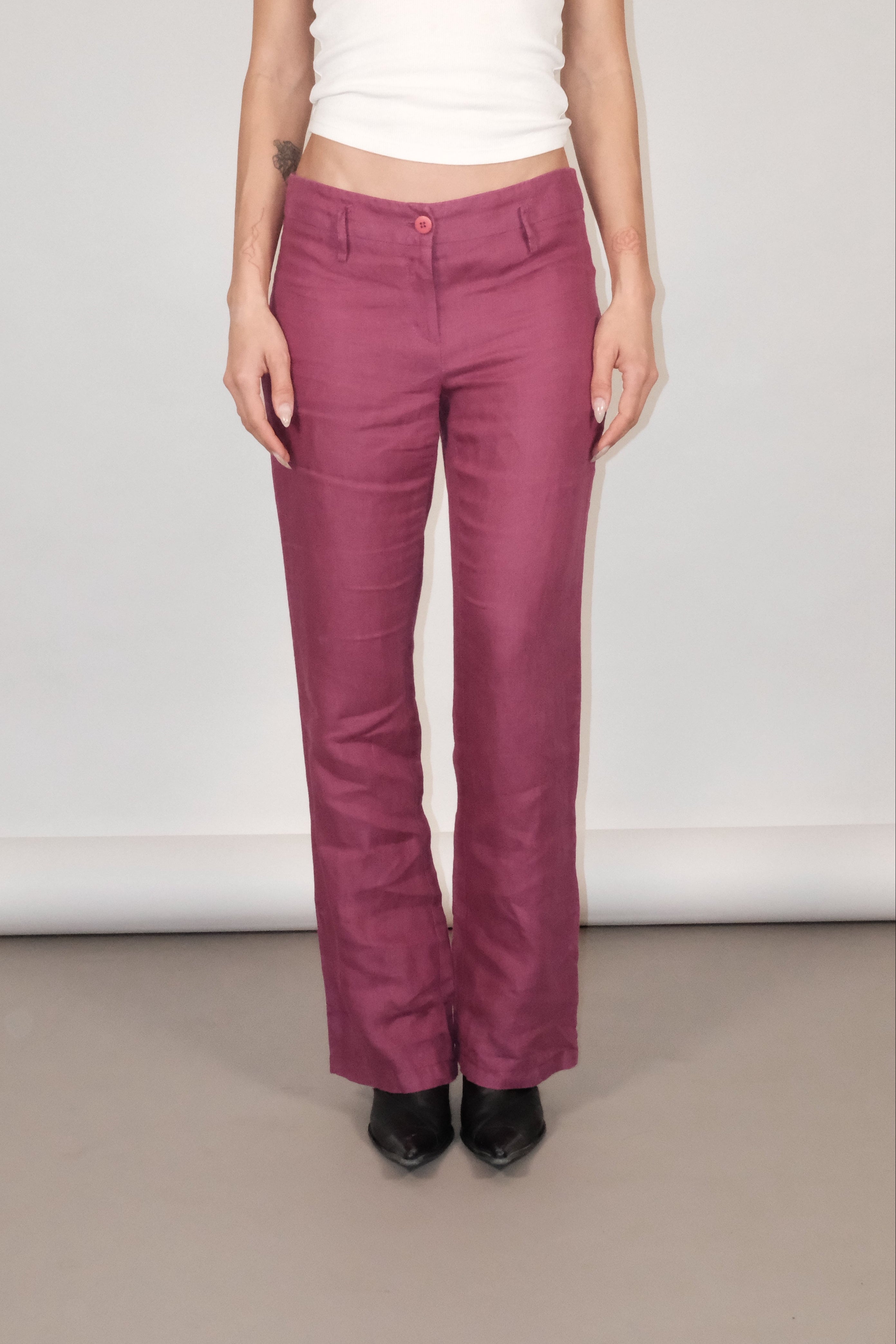 Purple Straight Cut Linen Trousers Size 37-38