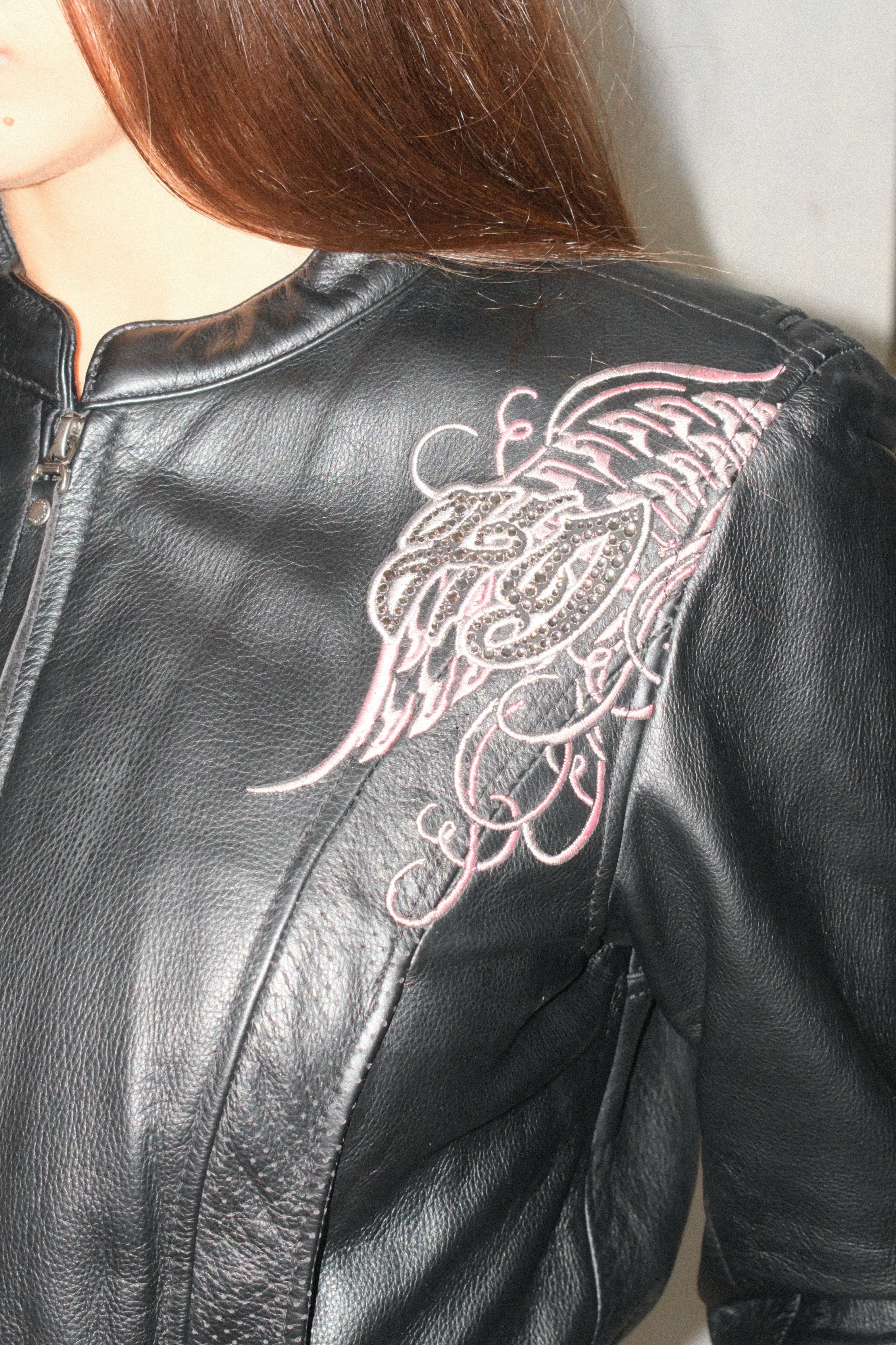 Harley Davidson Fitted Leather Jacket With Pink Details And Sparkle