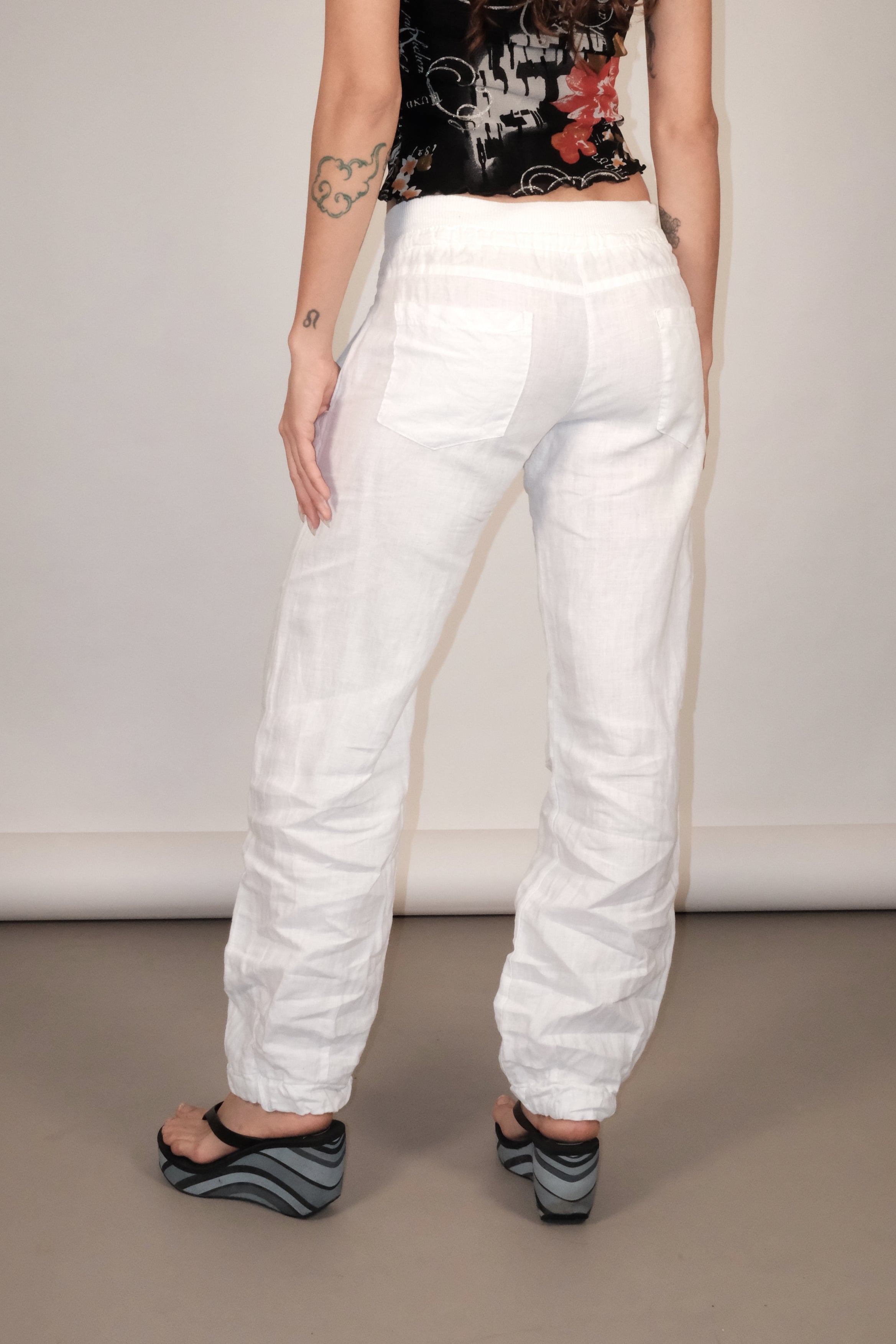 White Linen Drawstring Pants Size 36