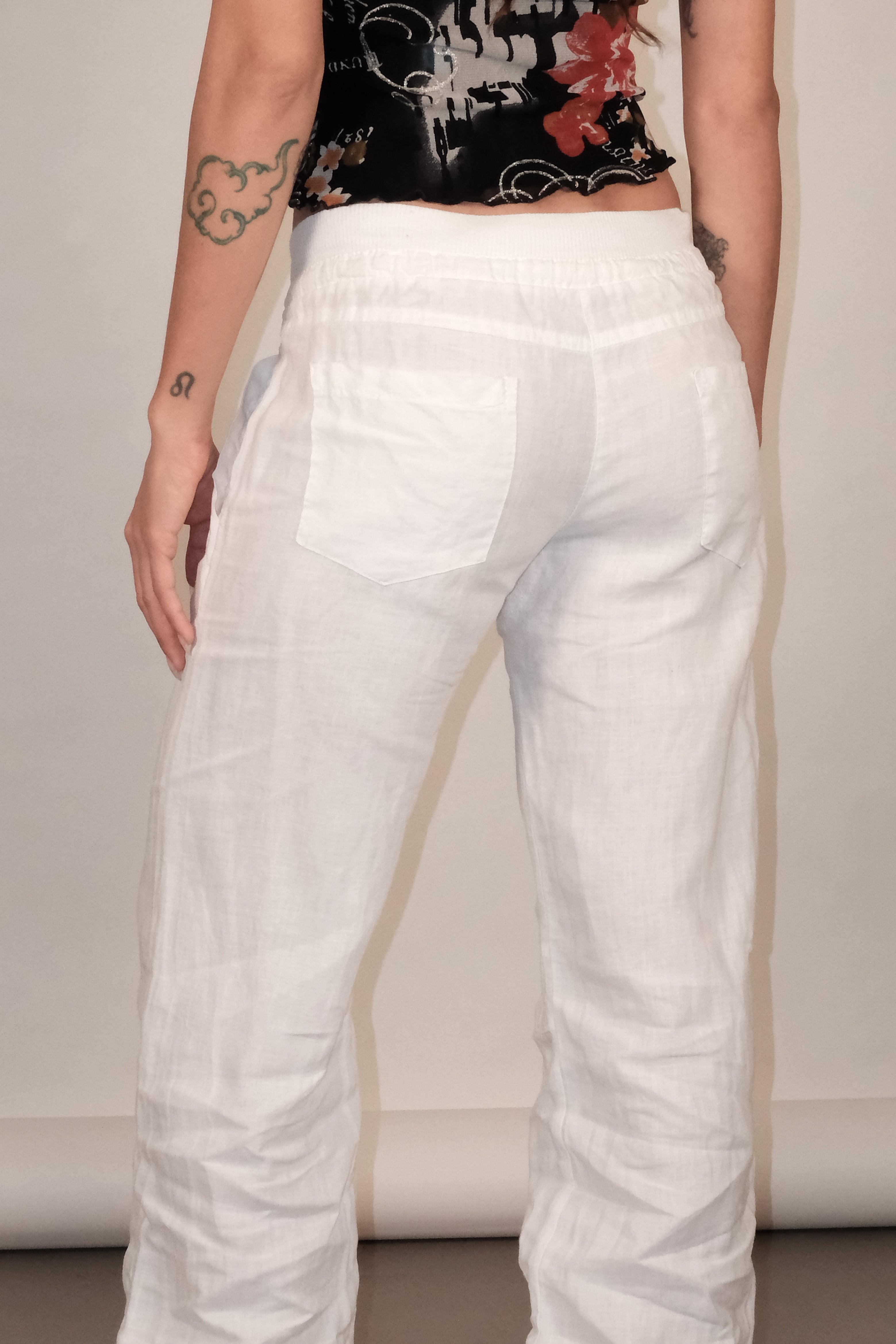 White Linen Drawstring Pants Size 36