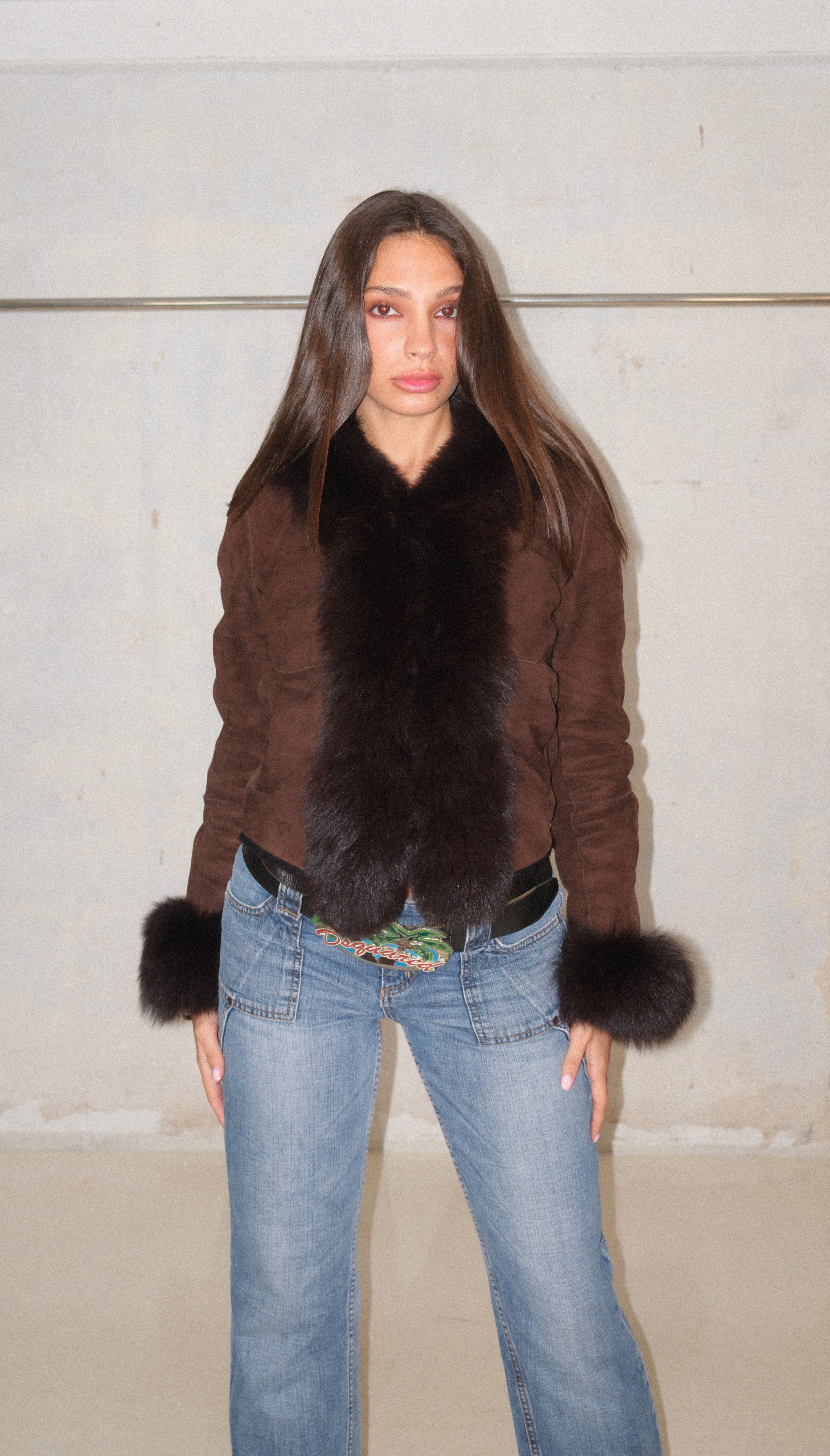 Espresso Rich Brown Suede Leather Coat With Fur