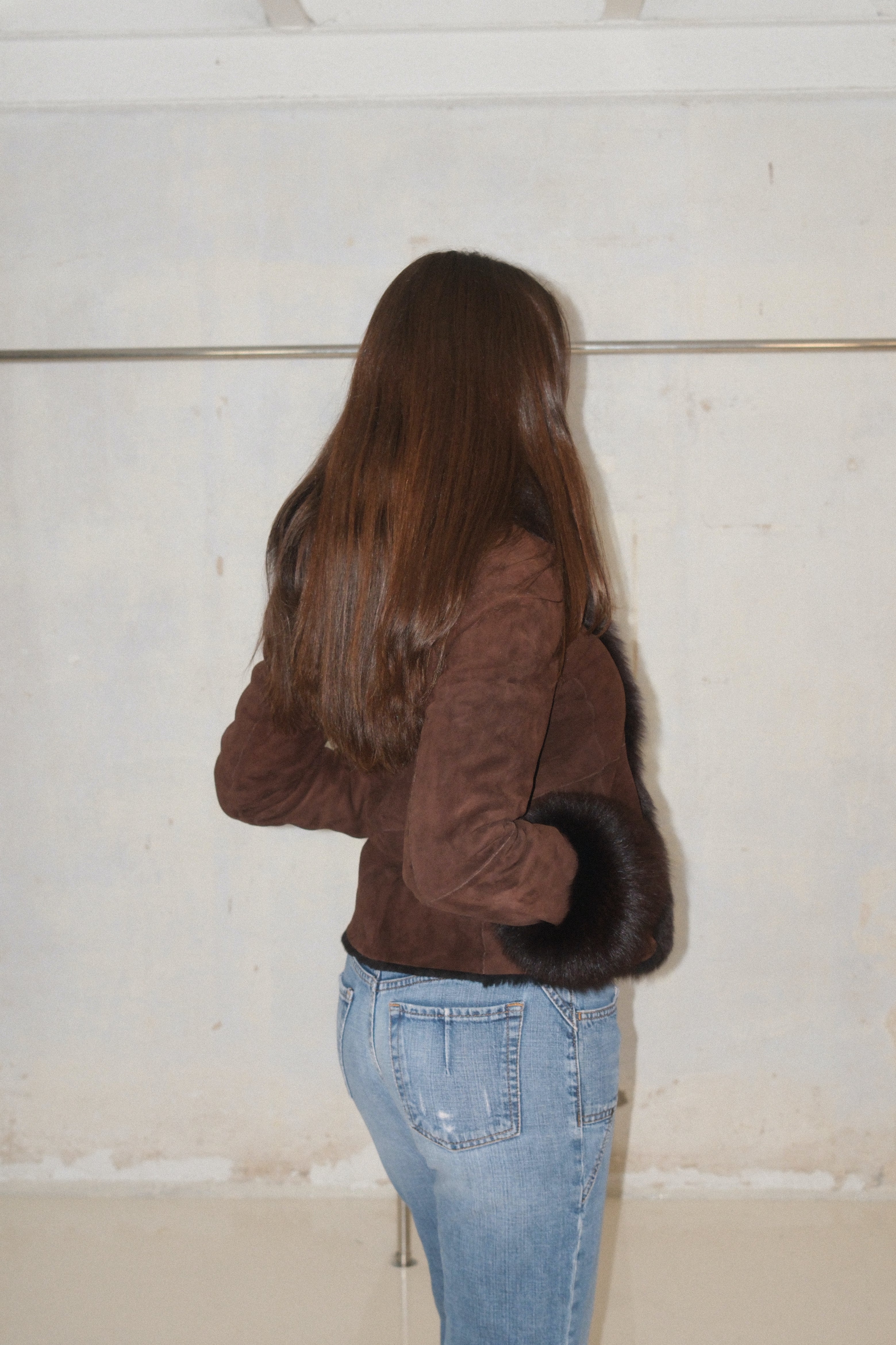 Espresso Rich Brown Suede Leather Coat With Fur