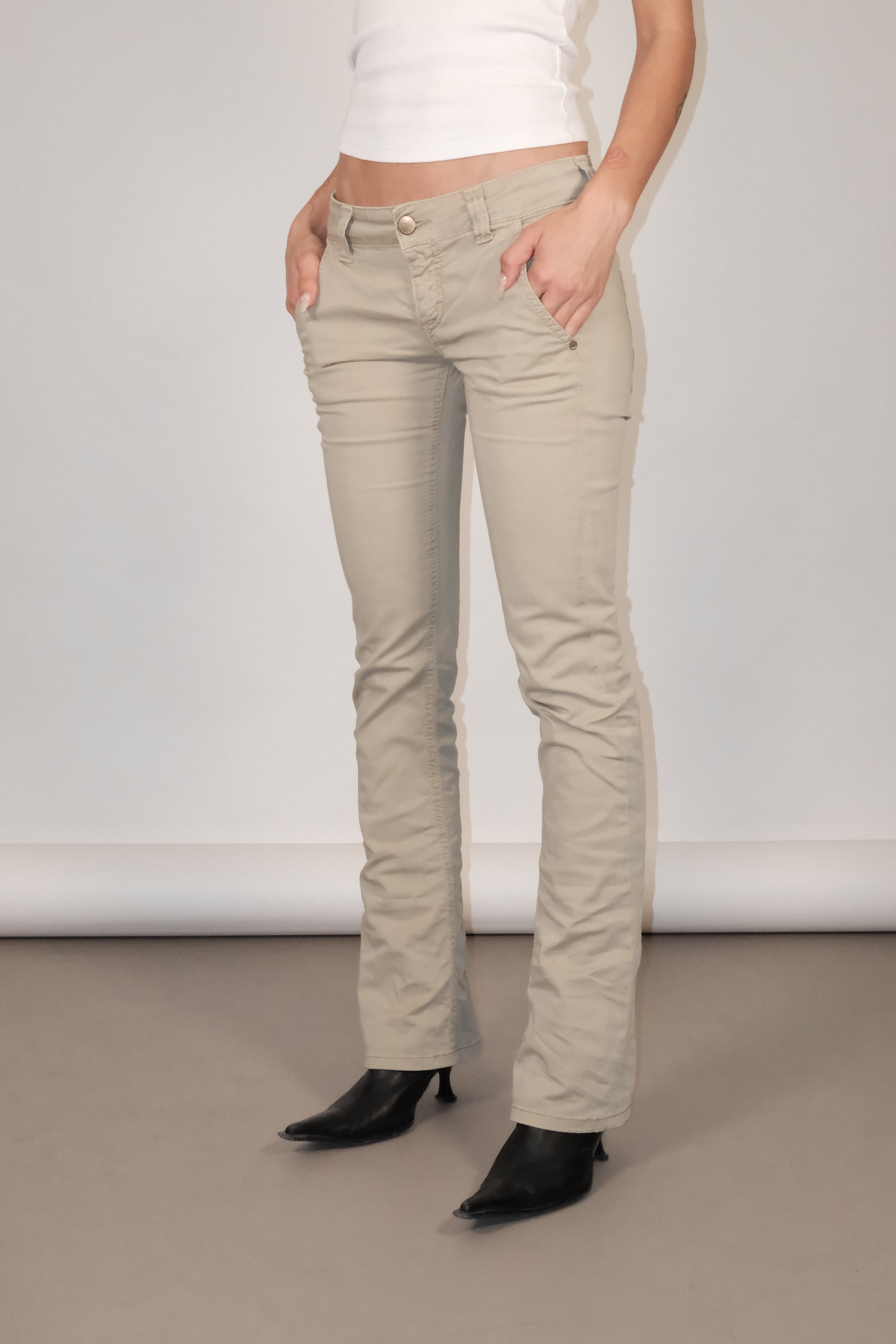 Beige Low-Rise Flare Pants Size 36
