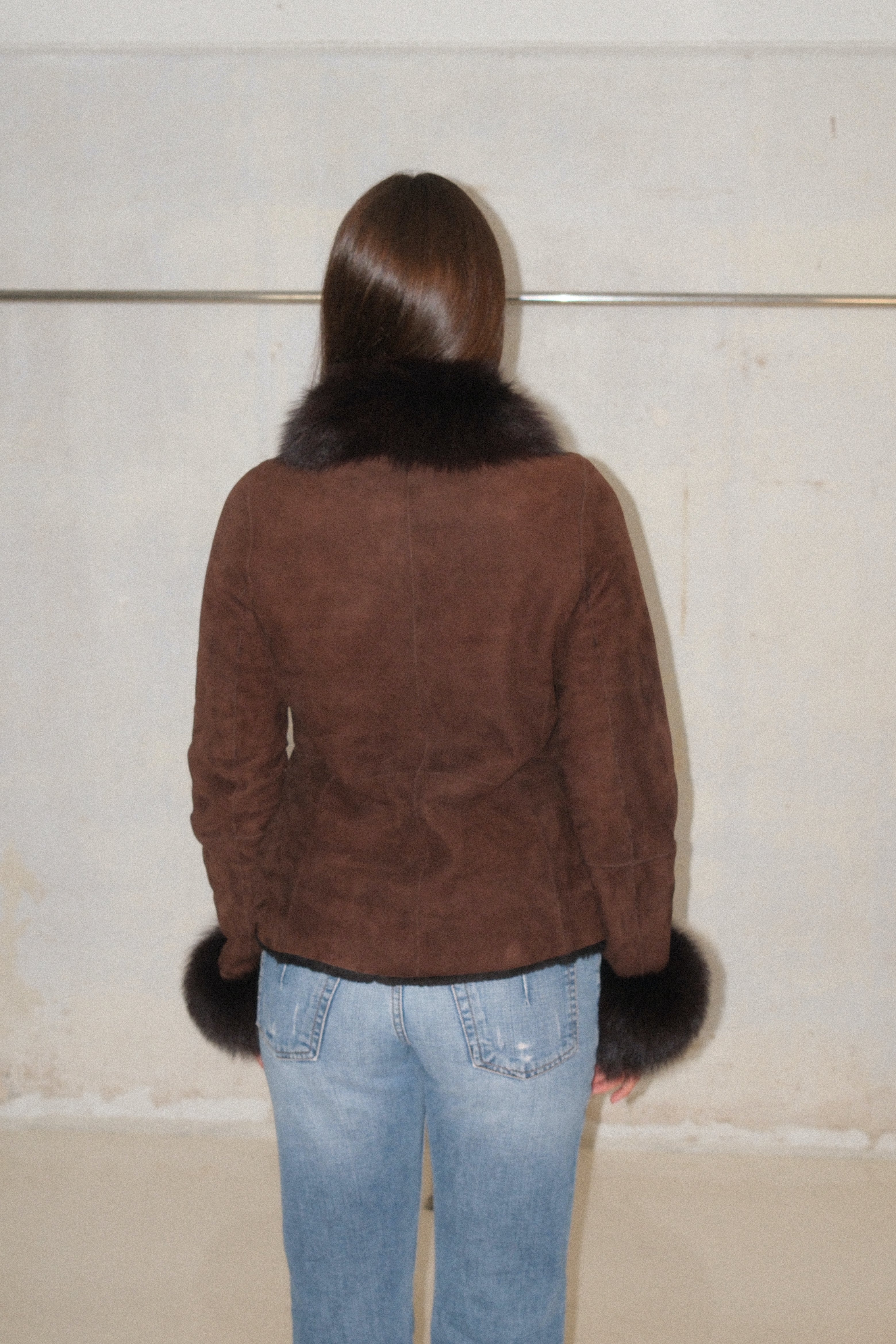 Espresso Rich Brown Suede Leather Coat With Fur