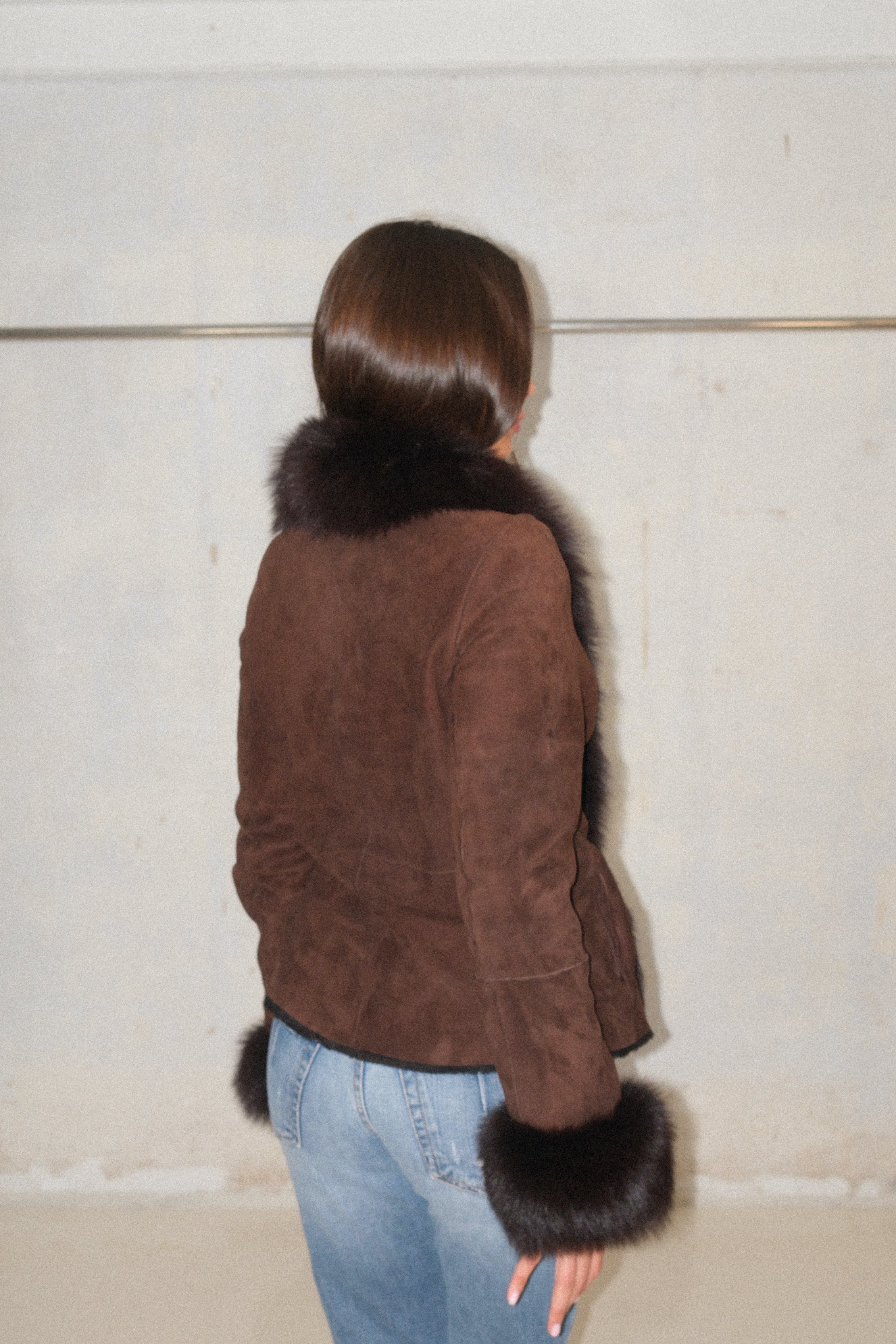 Espresso Rich Brown Suede Leather Coat With Fur