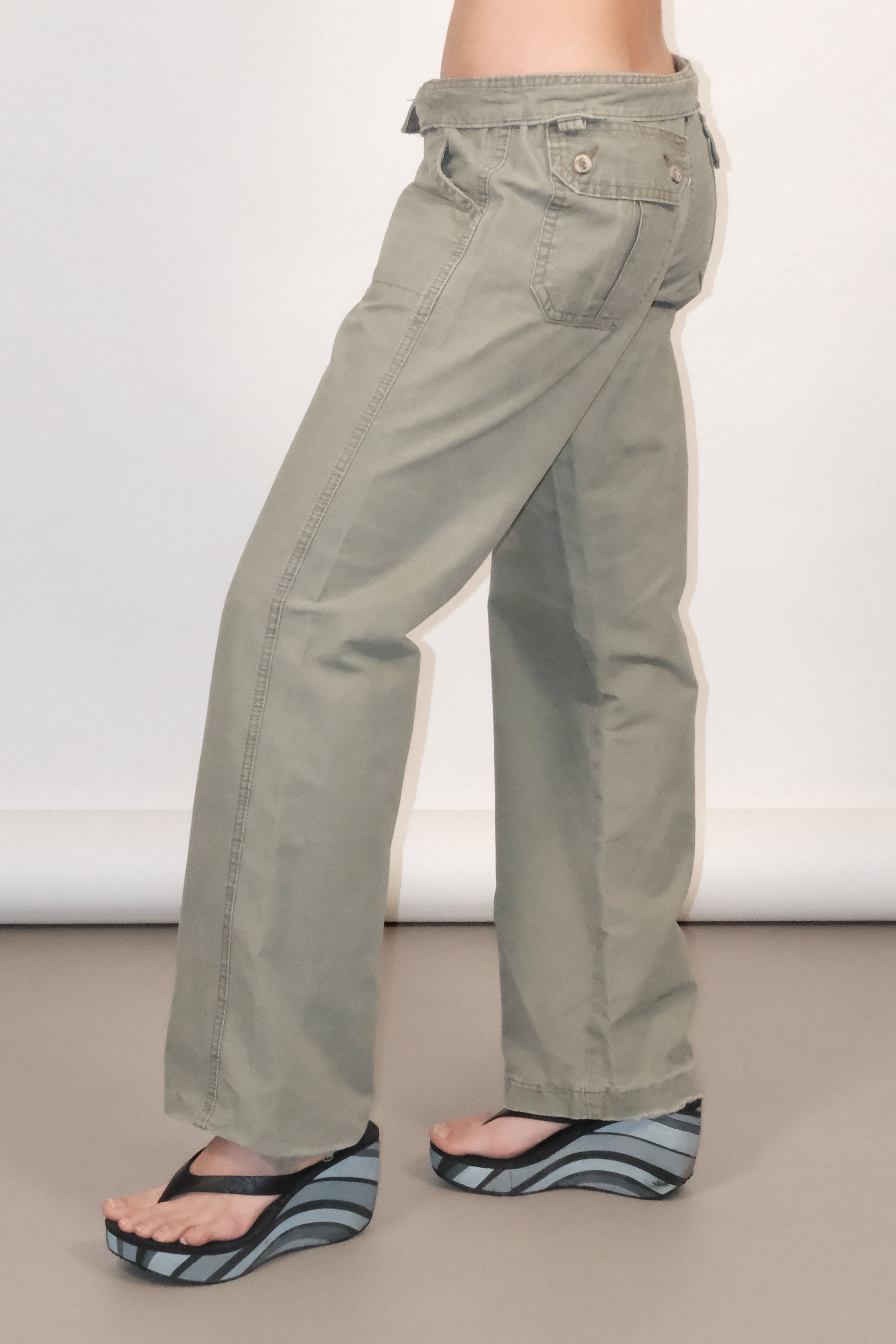 Cargo Wide Leg Pants With Pockets In Khaki Size 38