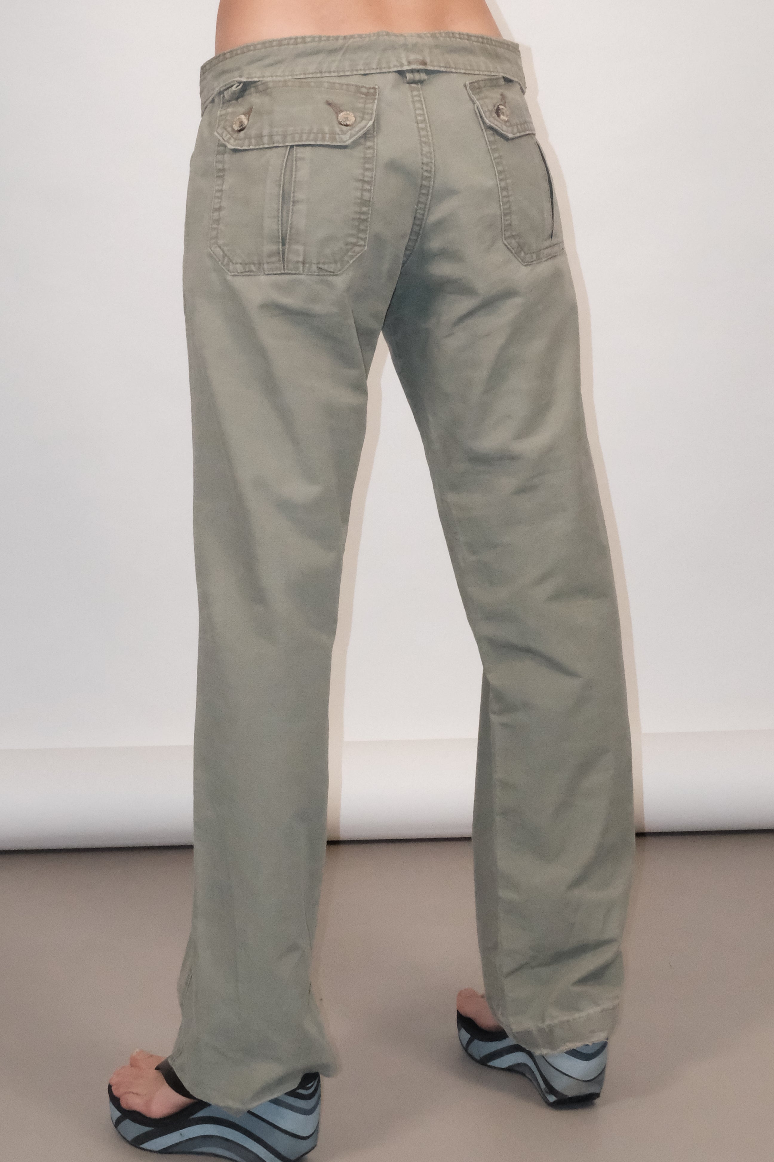 Cargo Wide Leg Pants With Pockets In Khaki Size 38