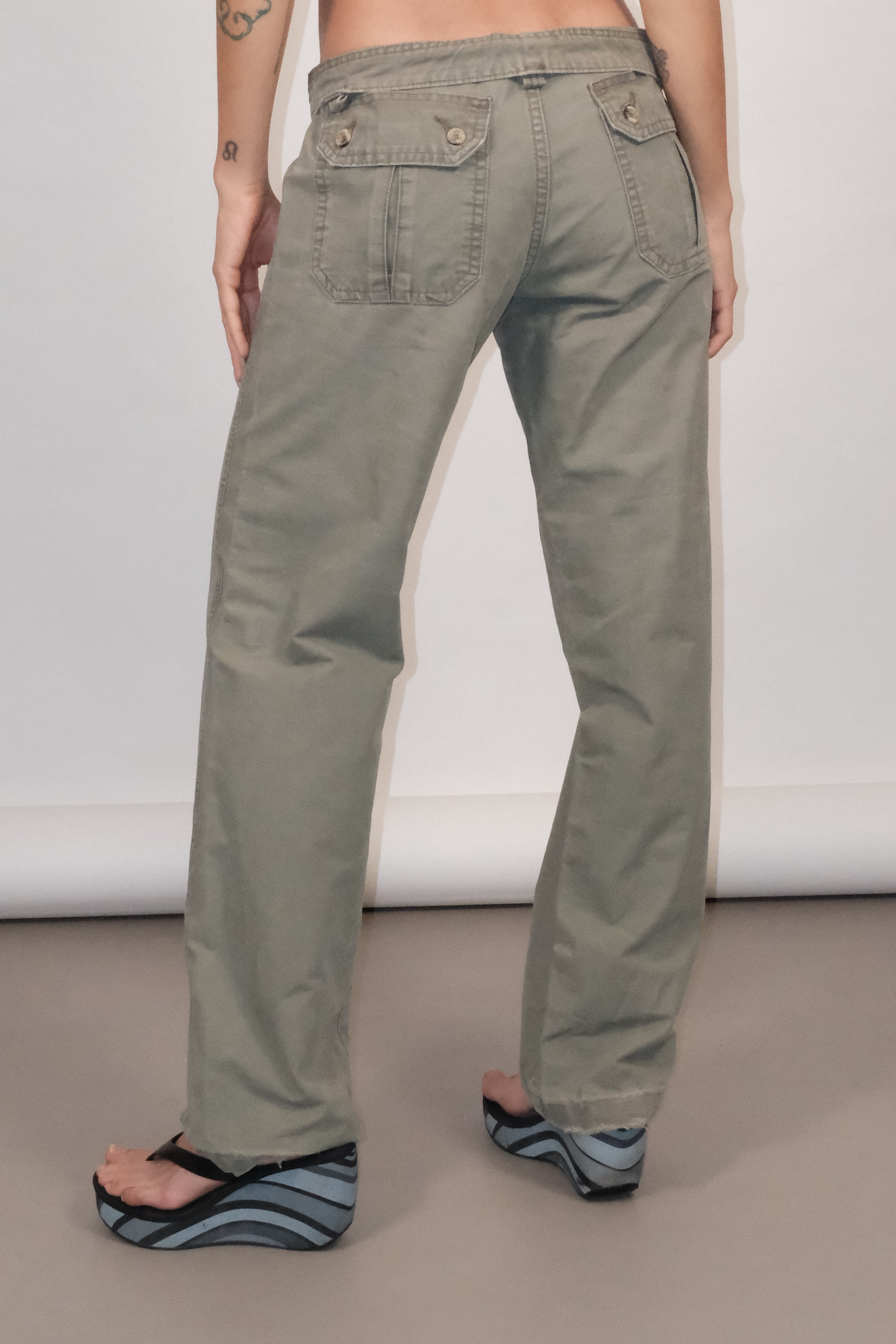 Cargo Wide Leg Pants With Pockets In Khaki Size 38