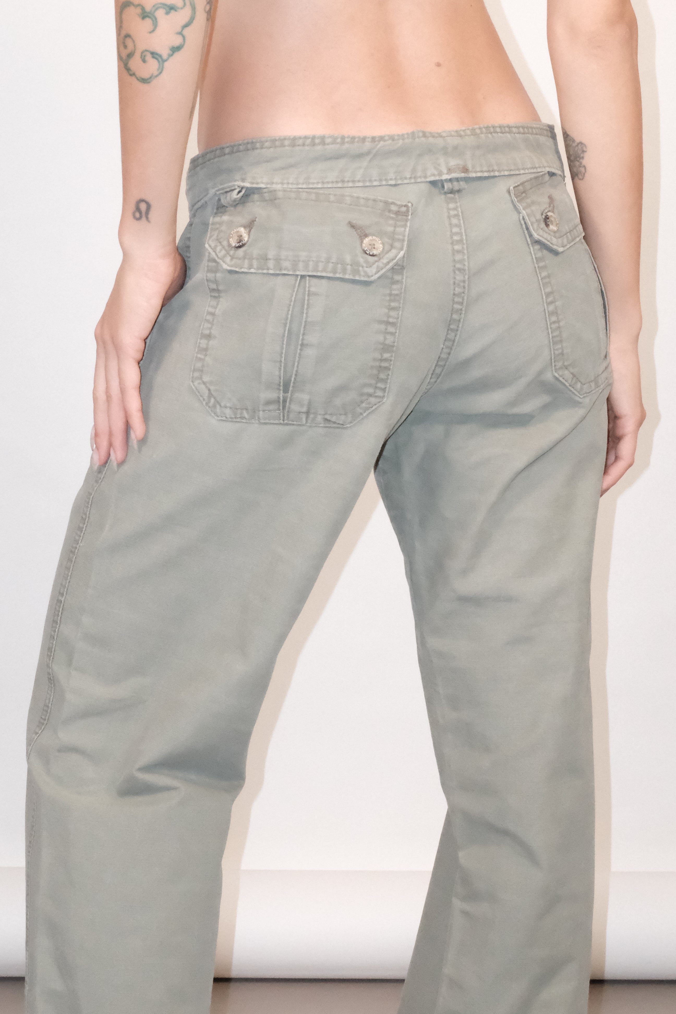 Cargo Wide Leg Pants With Pockets In Khaki Size 38