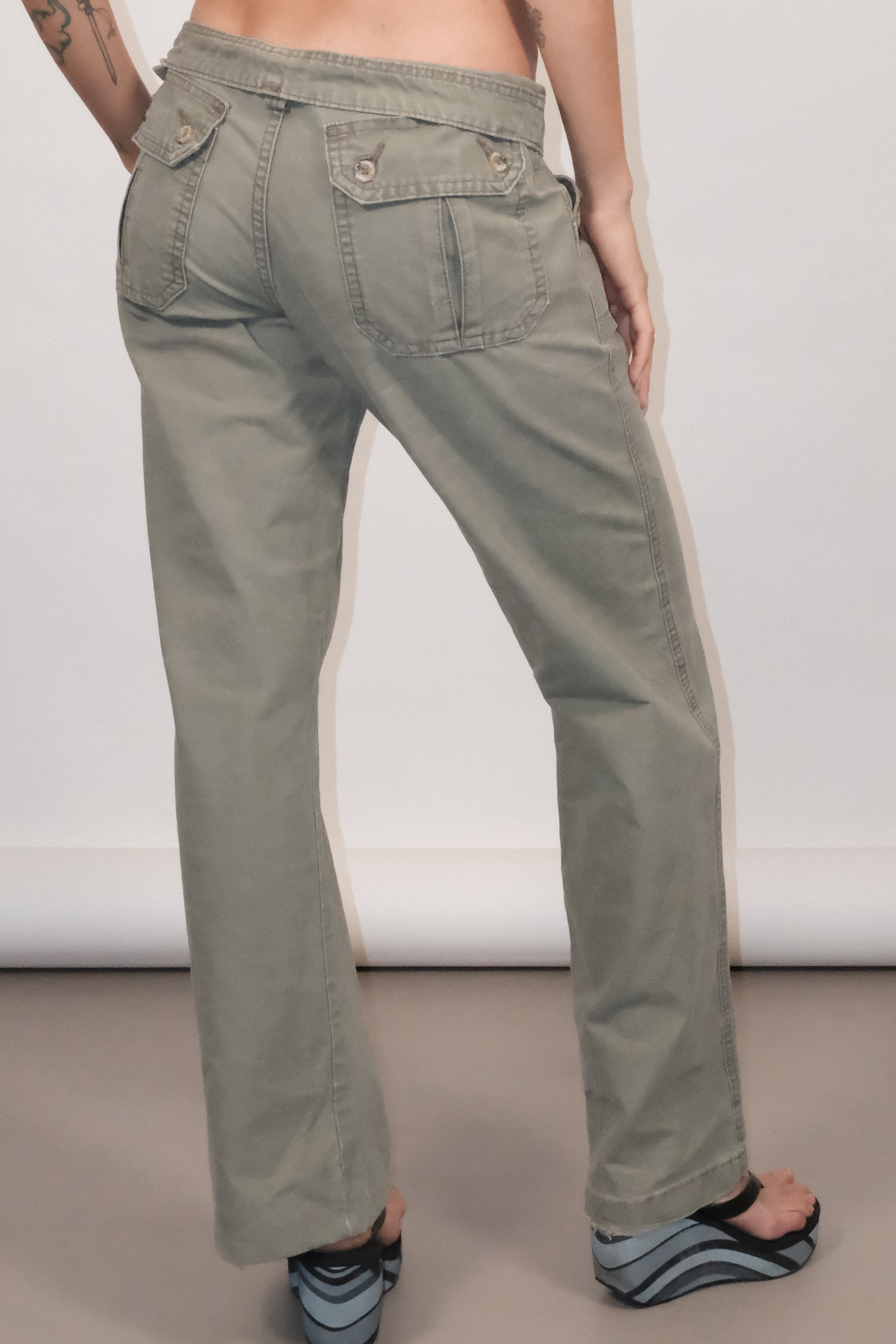 Cargo Wide Leg Pants With Pockets In Khaki Size 38