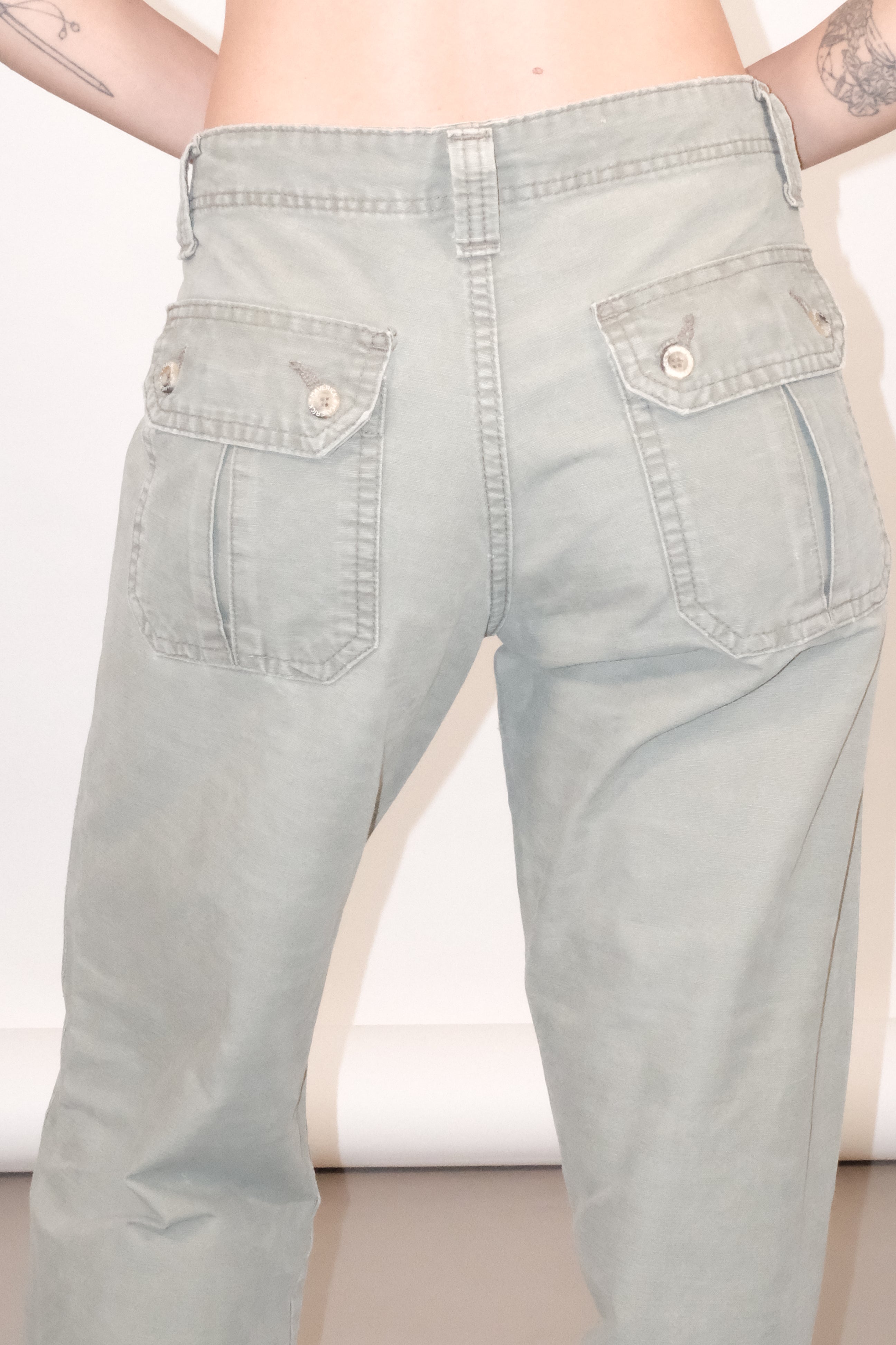 Cargo Wide Leg Pants With Pockets In Khaki Size 38