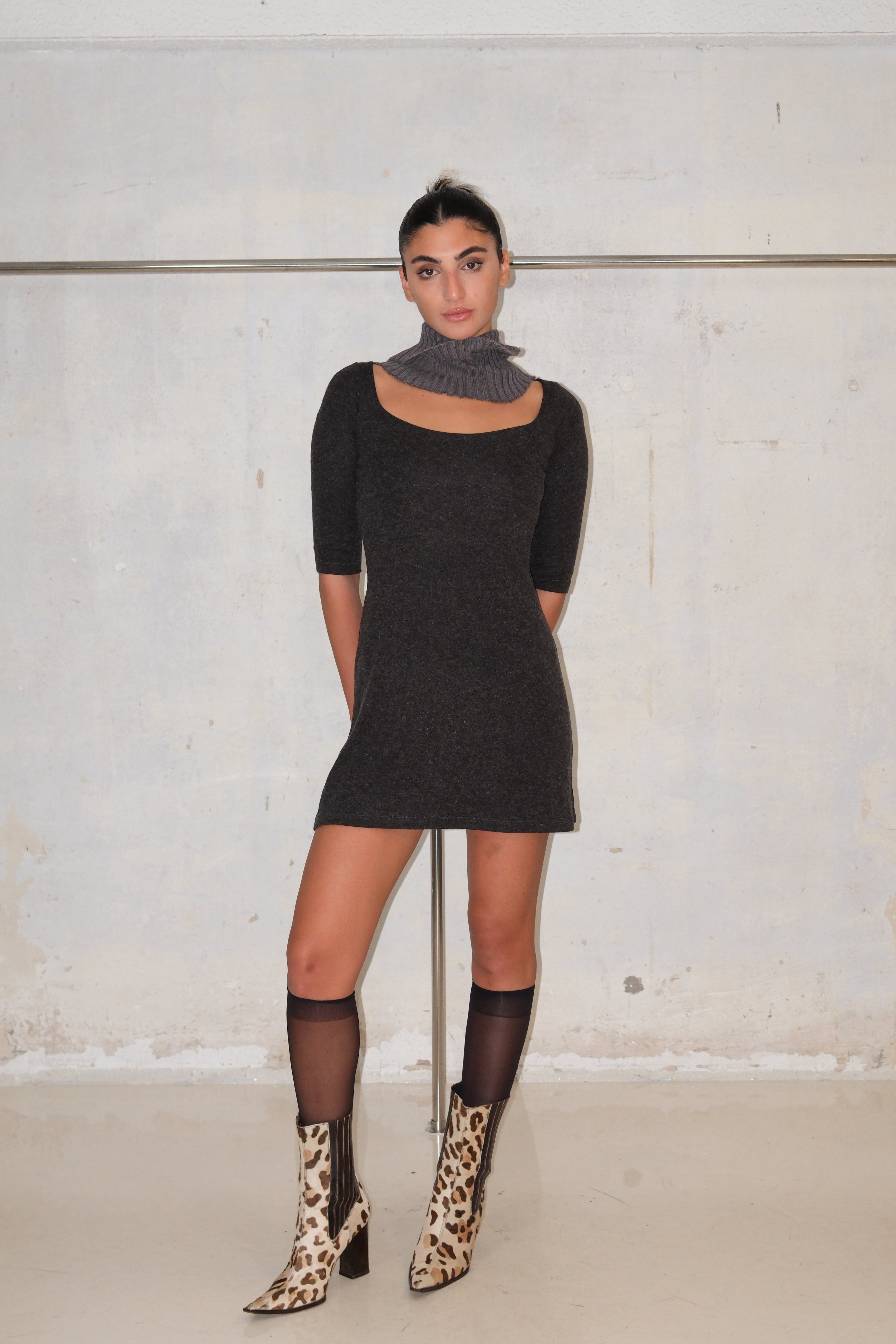 DARK GRAY KNIT MINI DRESS