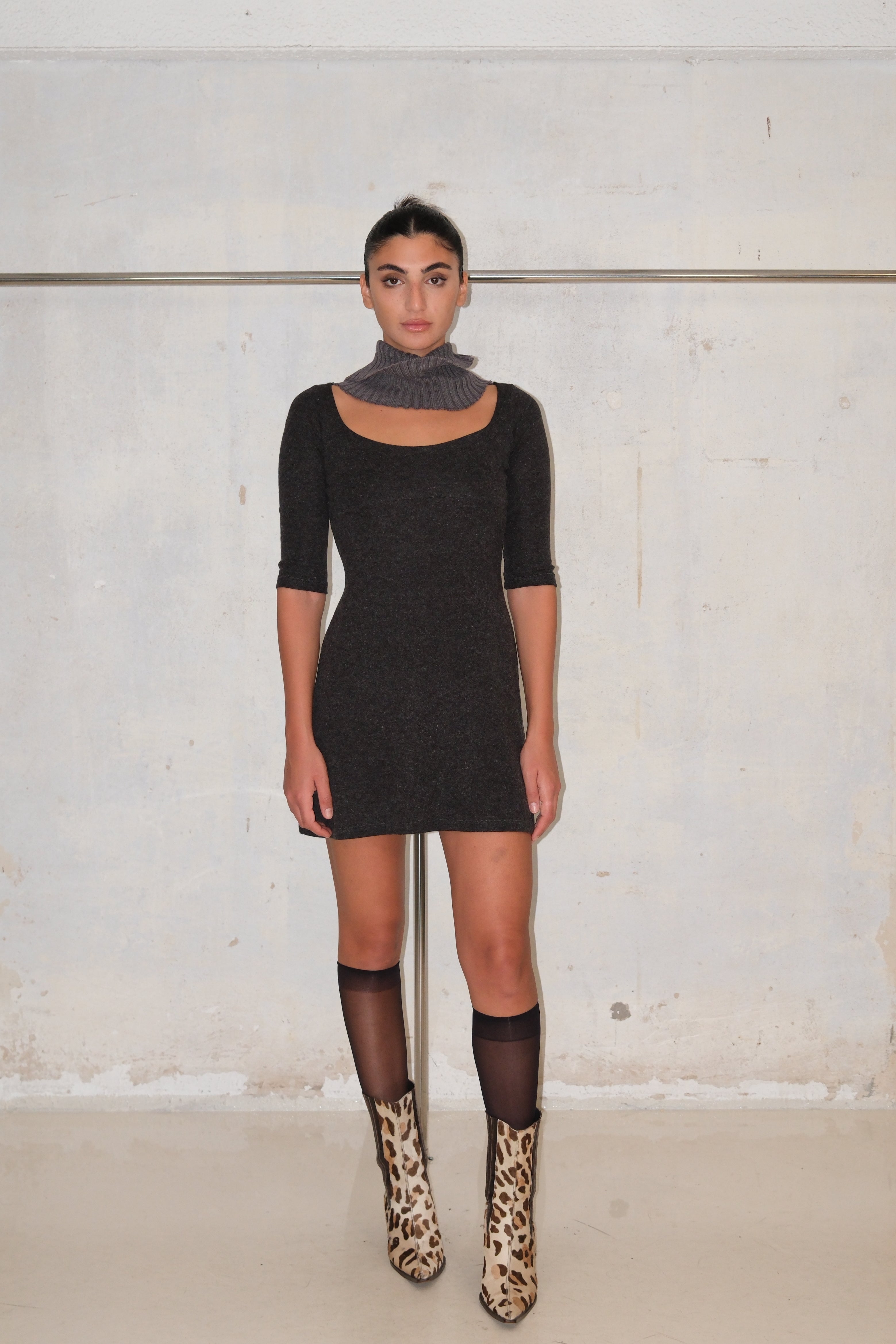 DARK GRAY KNIT MINI DRESS