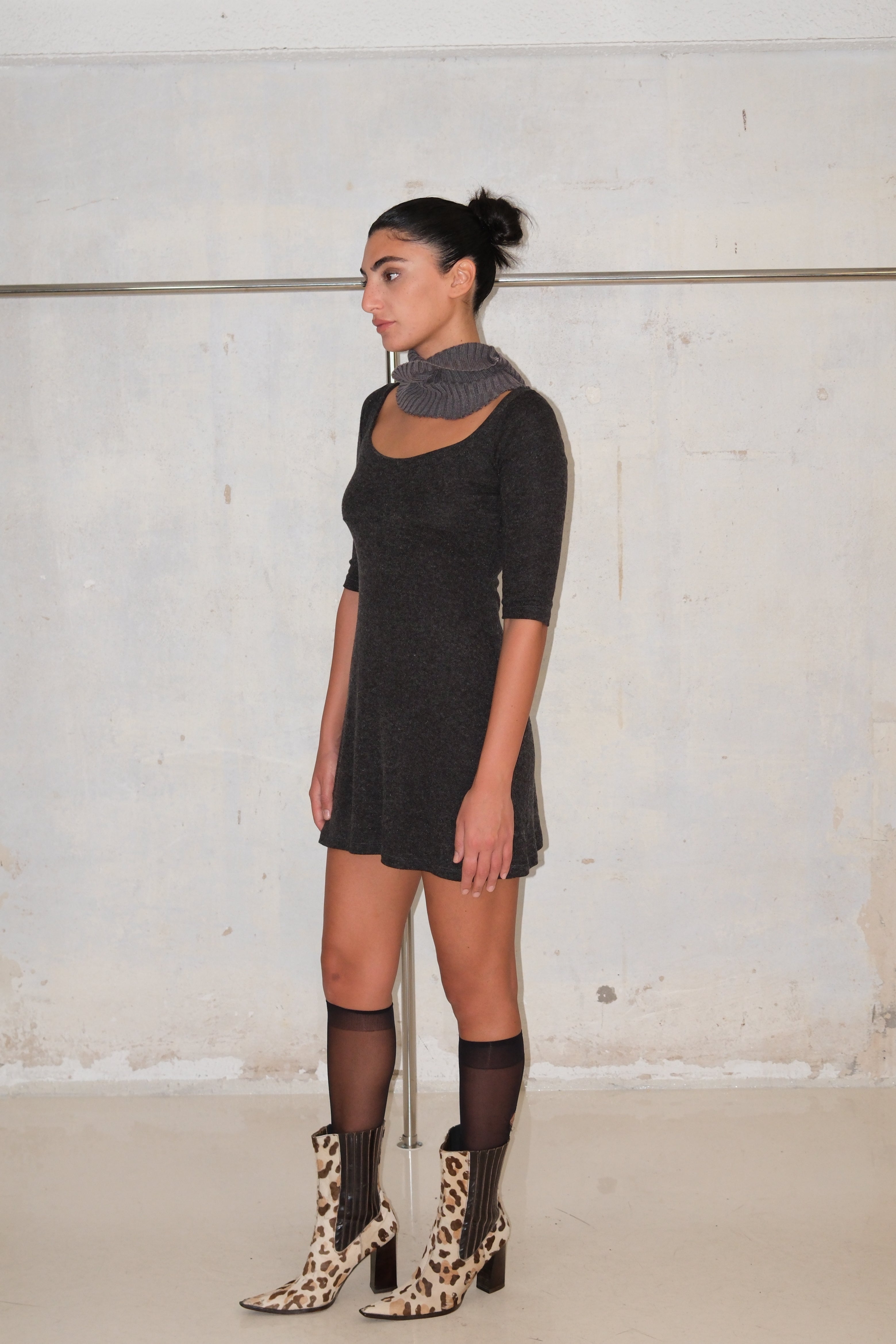 DARK GRAY KNIT MINI DRESS