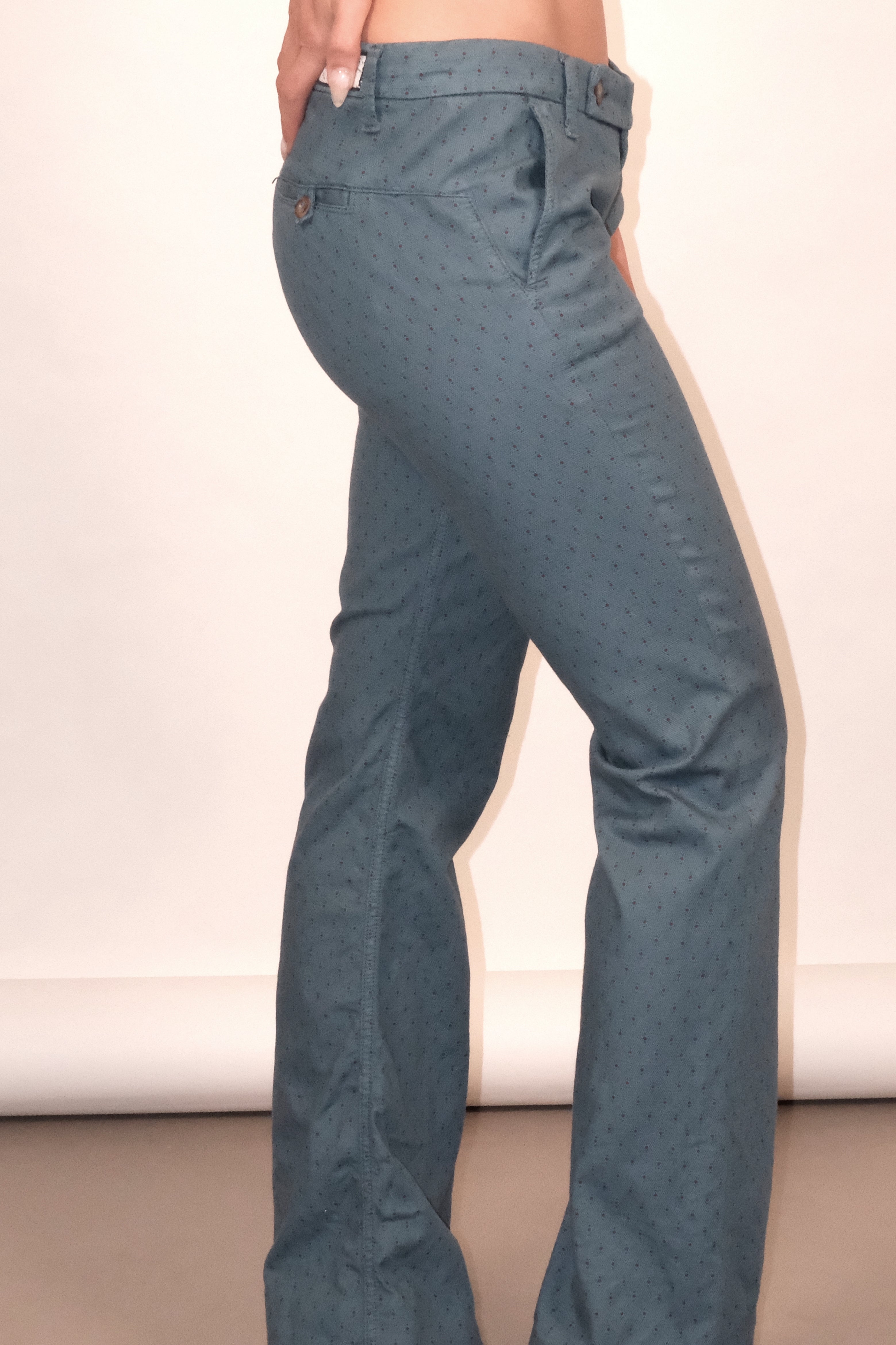 Low-Rise Straight-Leg Trousers in Blue with Burgundy Details Size 36