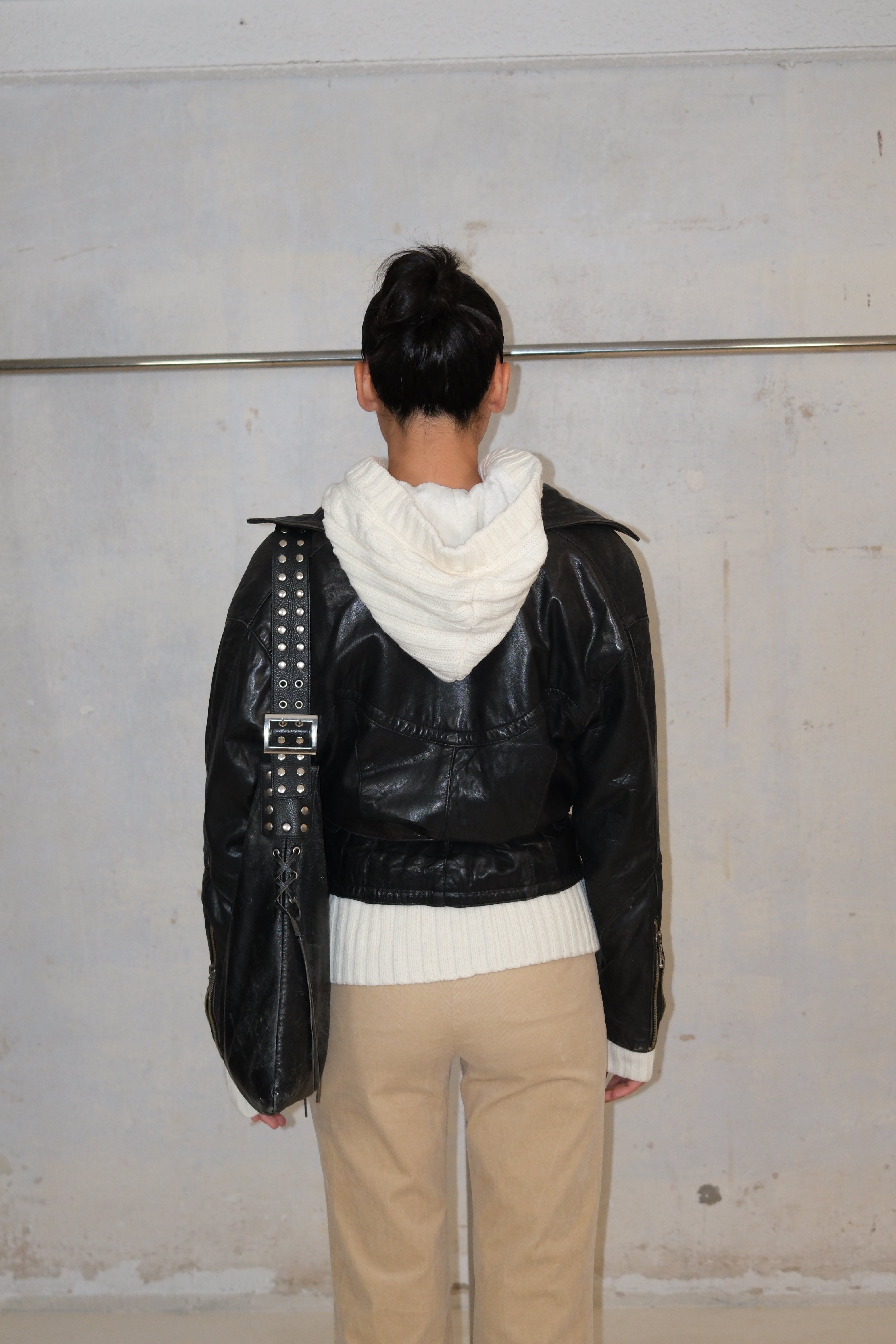 ROCKER CHUNKY BLACK LEATHER TIE WAIST COAT