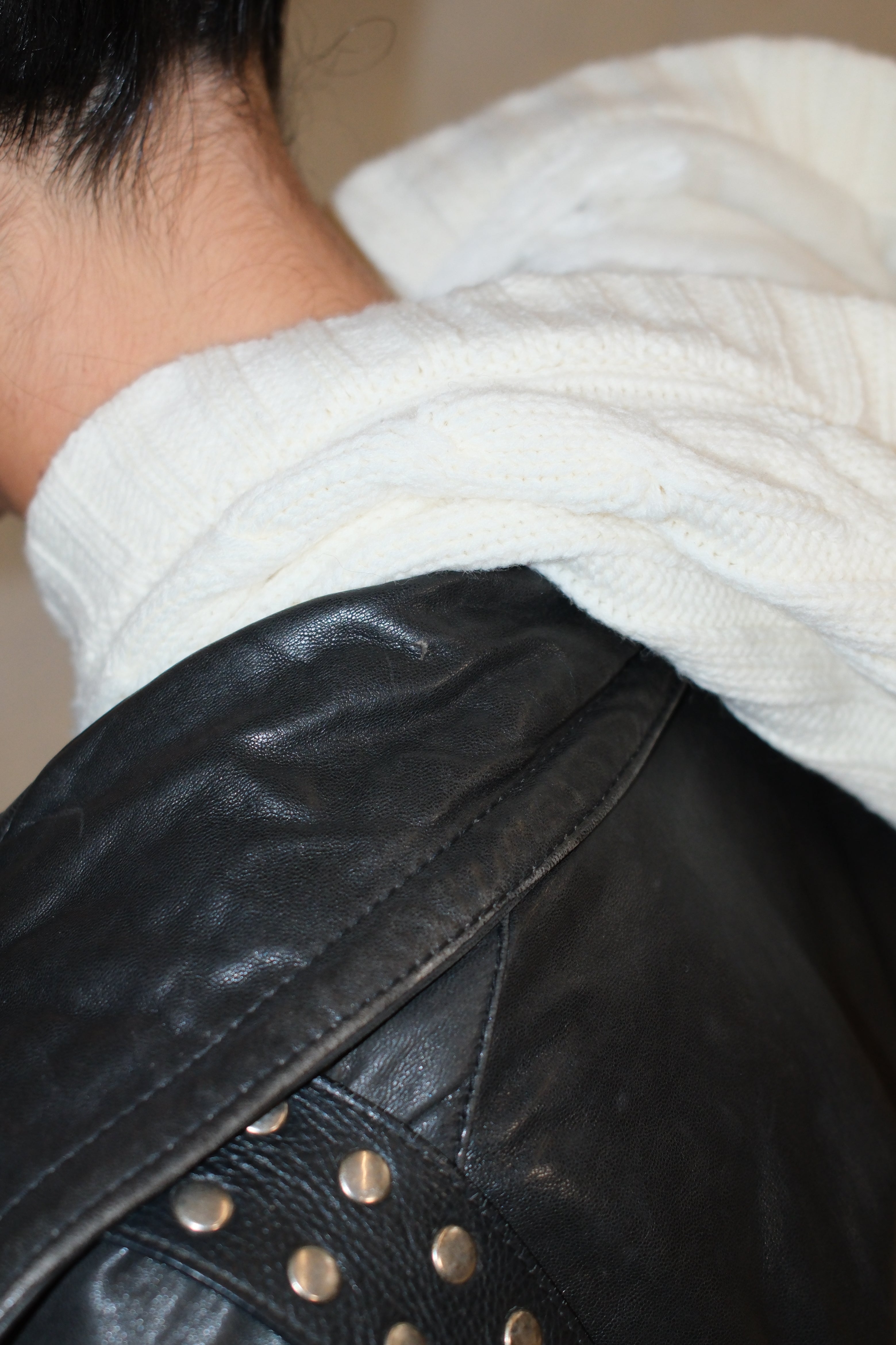 ROCKER CHUNKY BLACK LEATHER TIE WAIST COAT