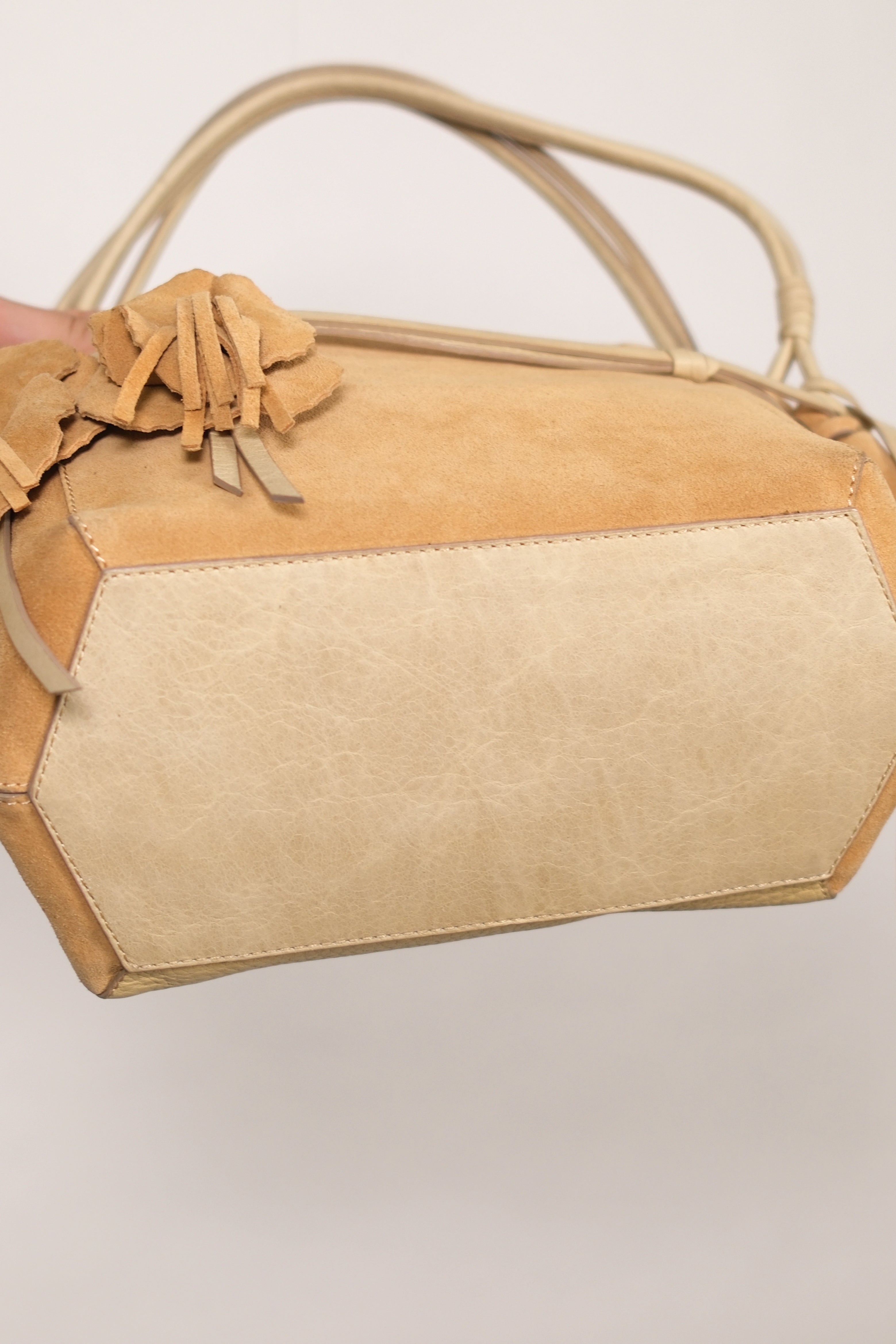 Ginza Tan Suede Shoulder Bag with Floral Details