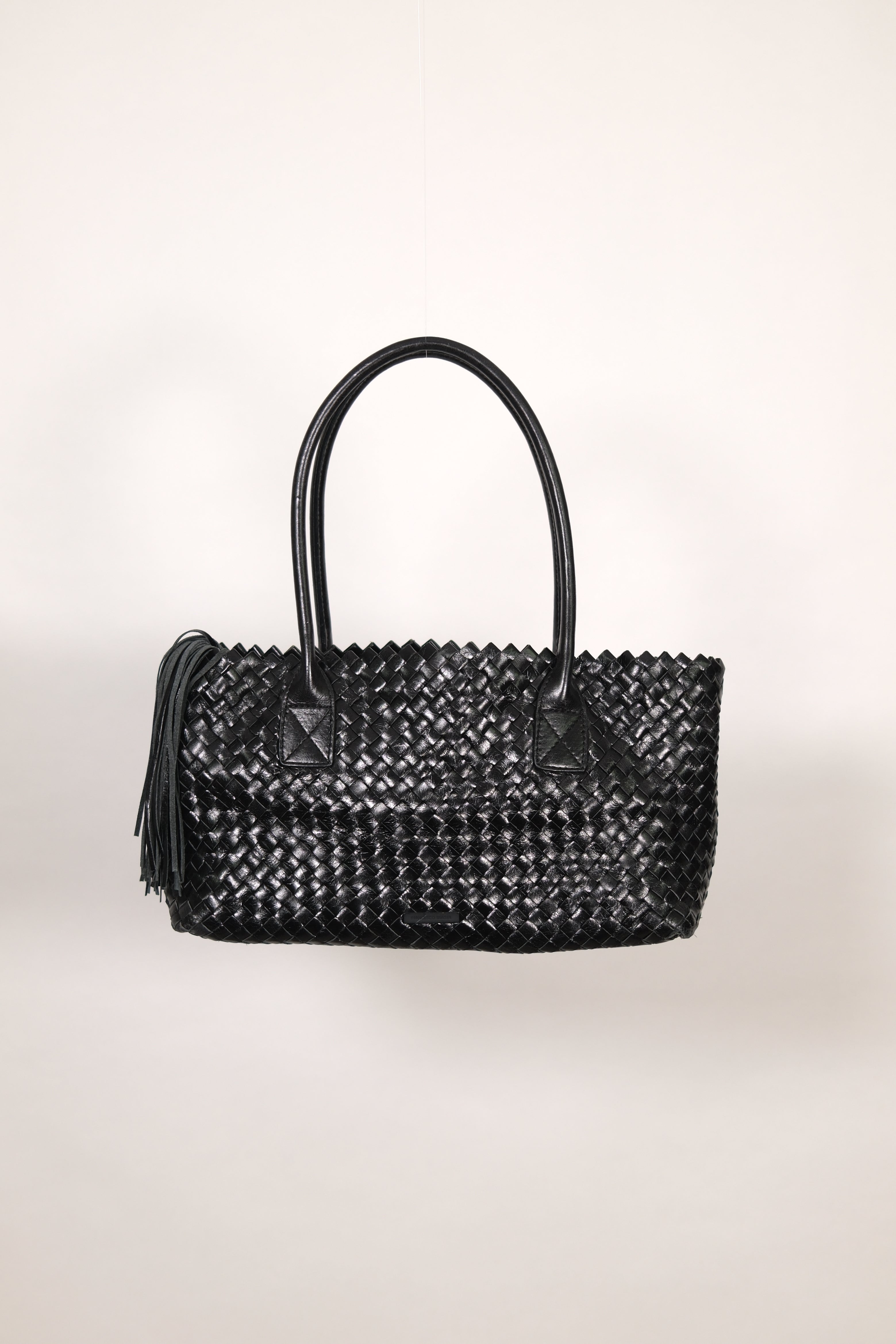 Francesco Biasia Black Woven Leather Shoulder Bag