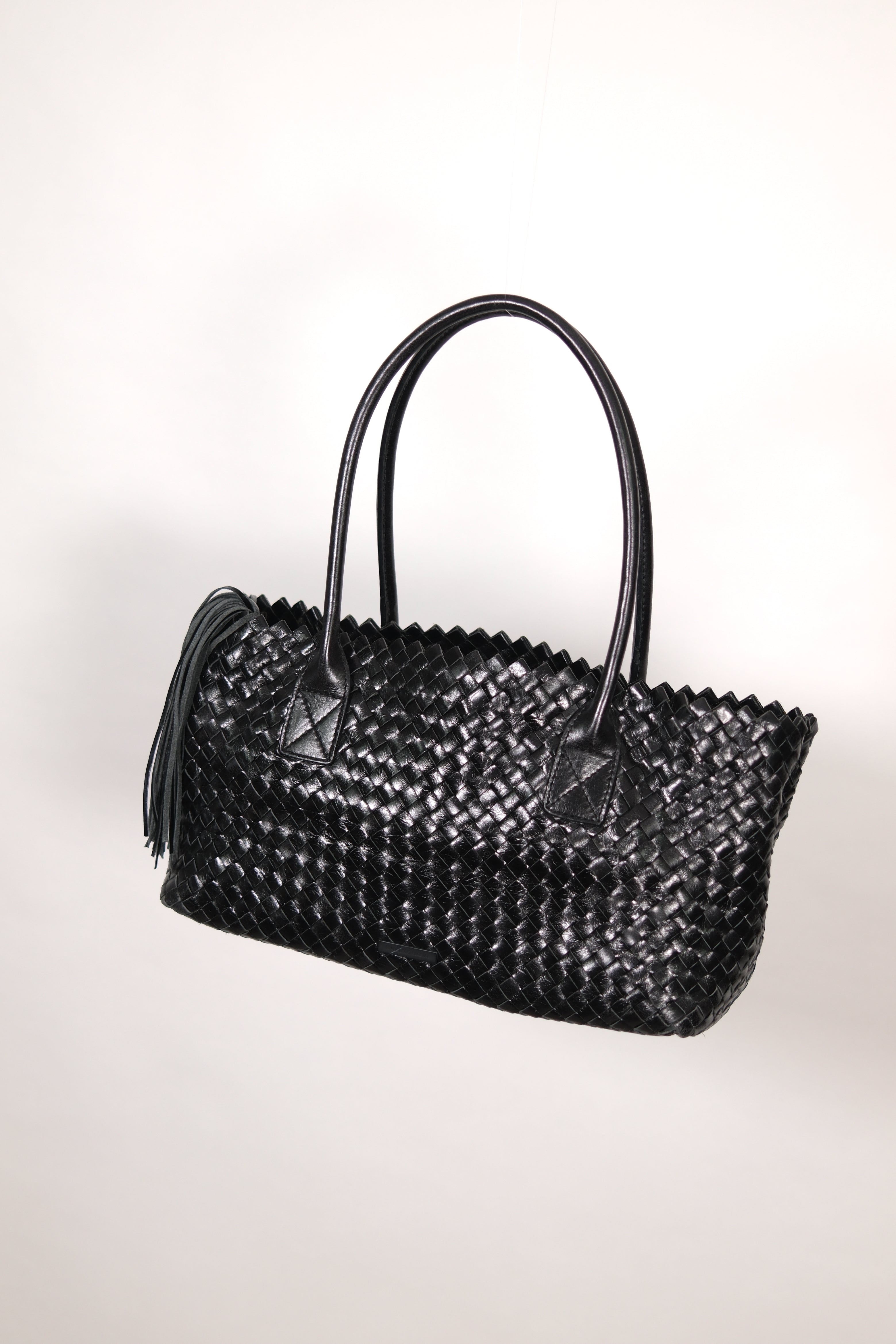 Francesco Biasia Black Woven Leather Shoulder Bag