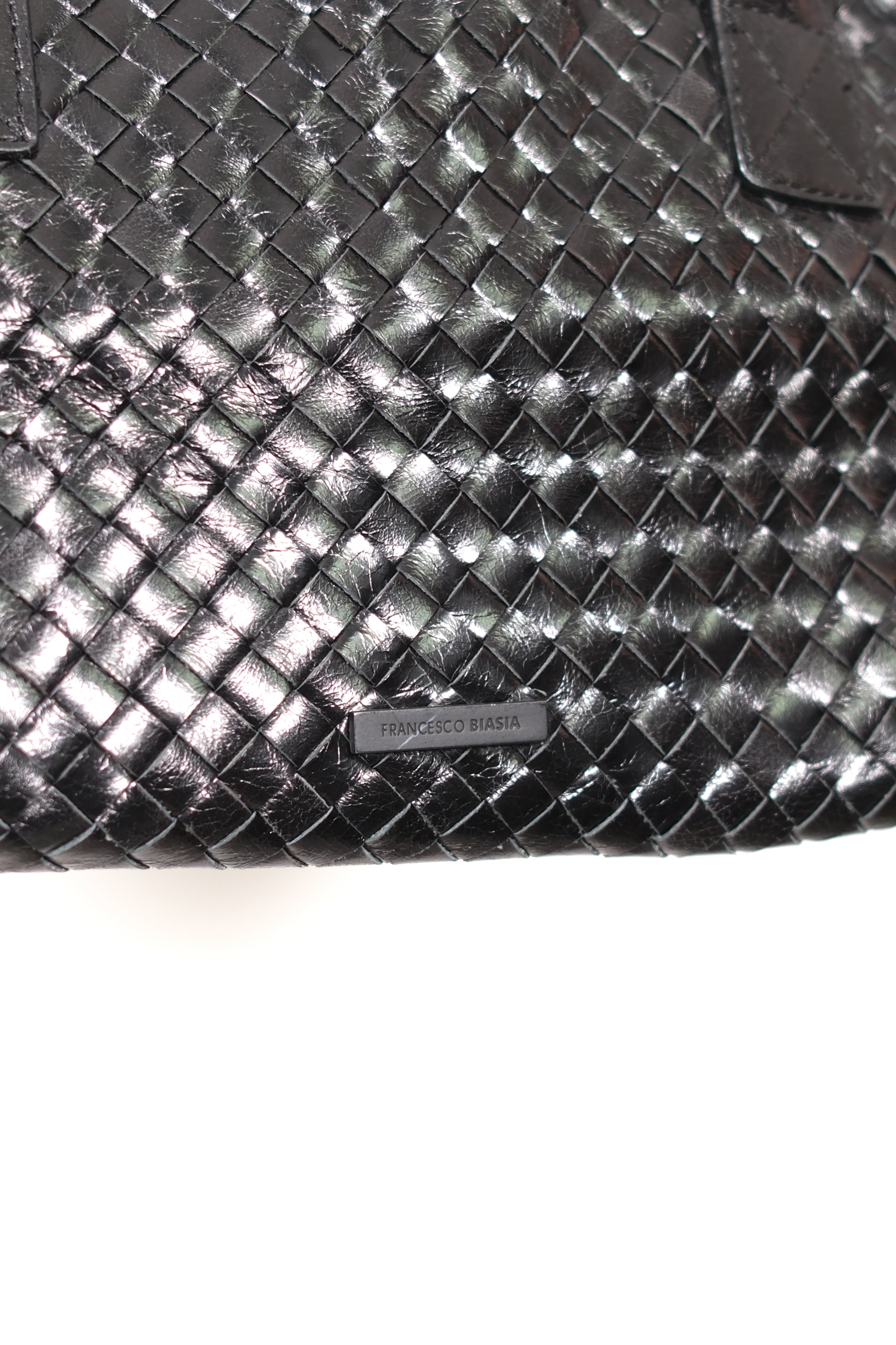 Francesco Biasia Black Woven Leather Shoulder Bag