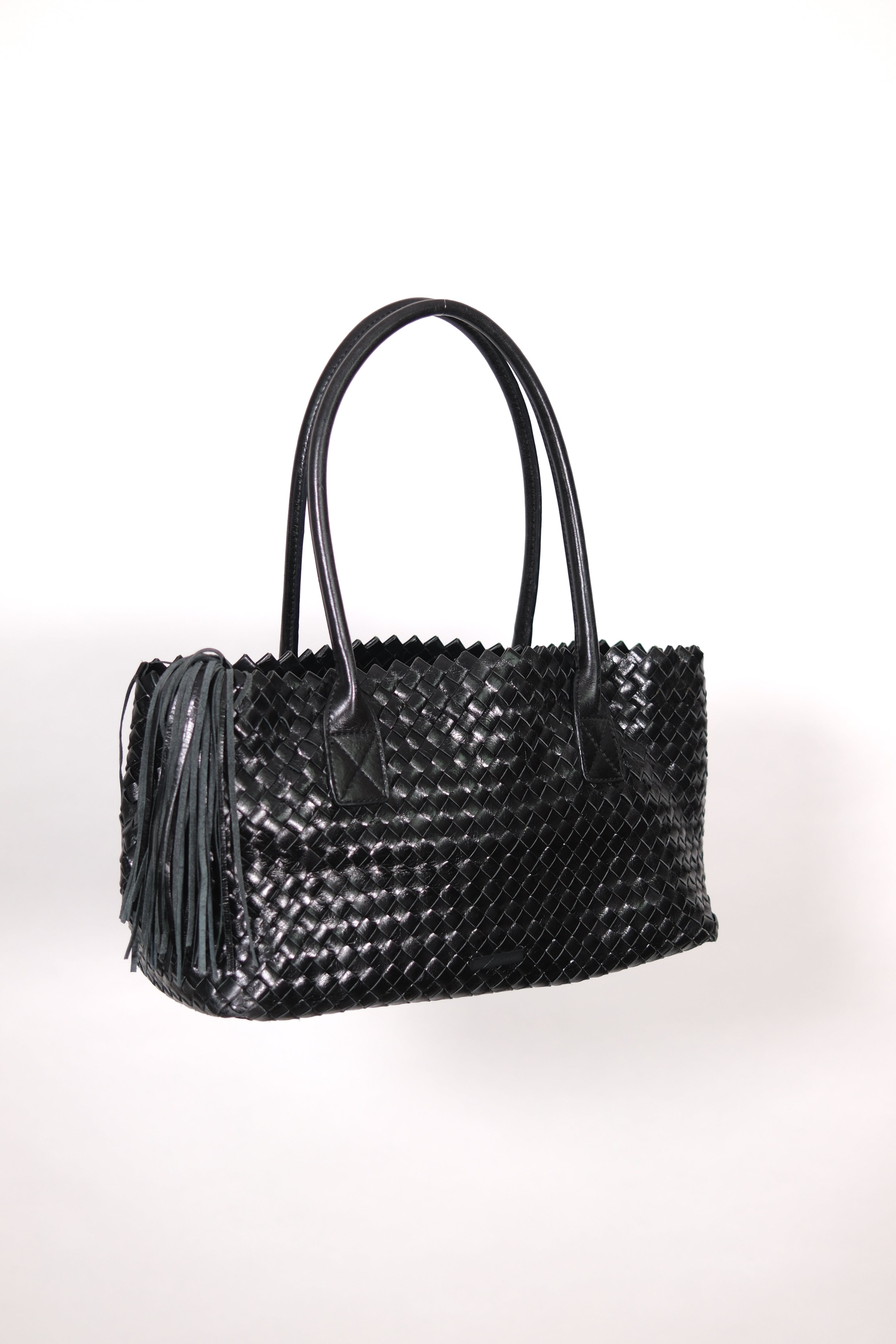 Francesco Biasia Black Woven Leather Shoulder Bag