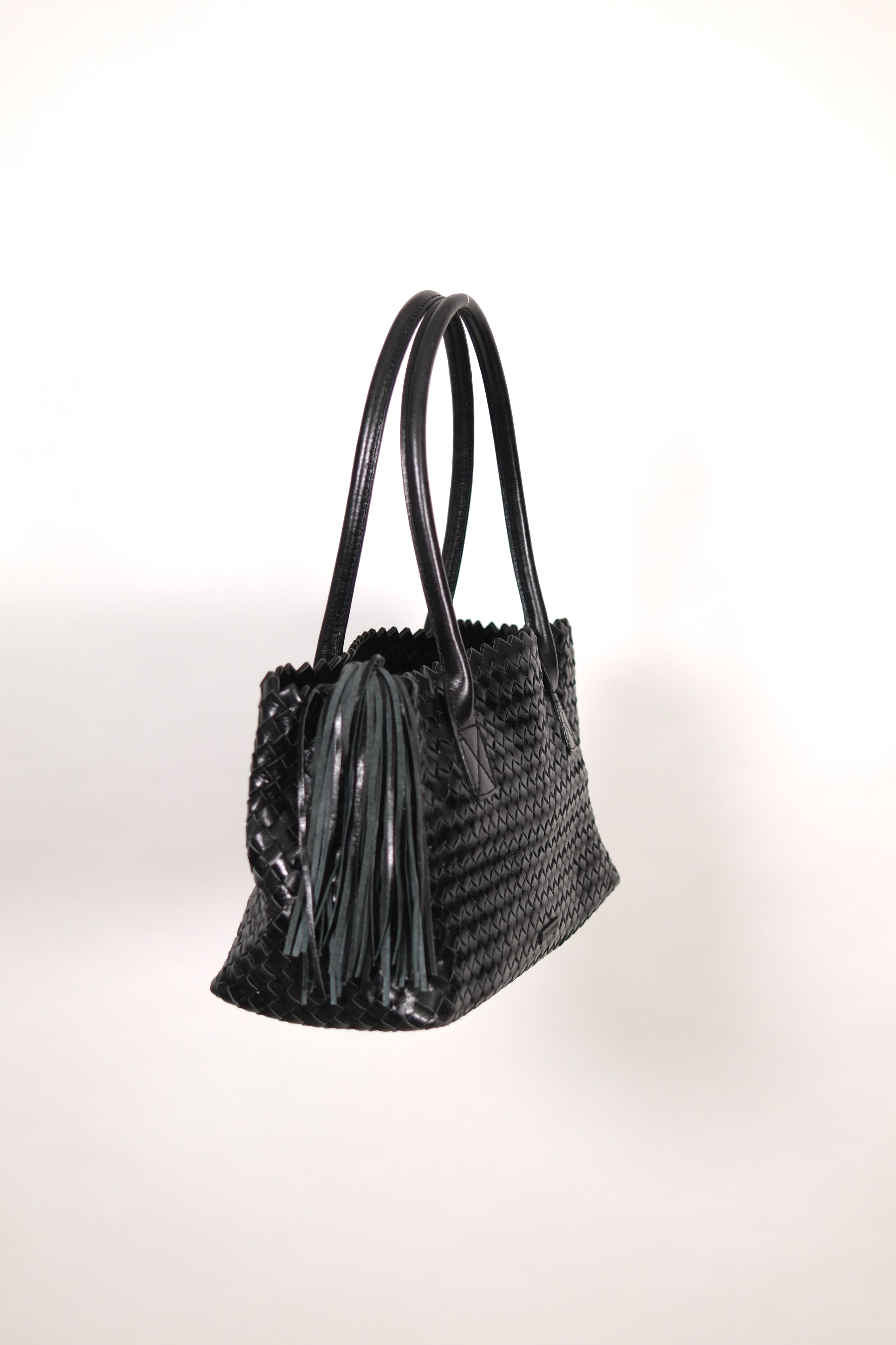 Francesco Biasia Black Woven Leather Shoulder Bag