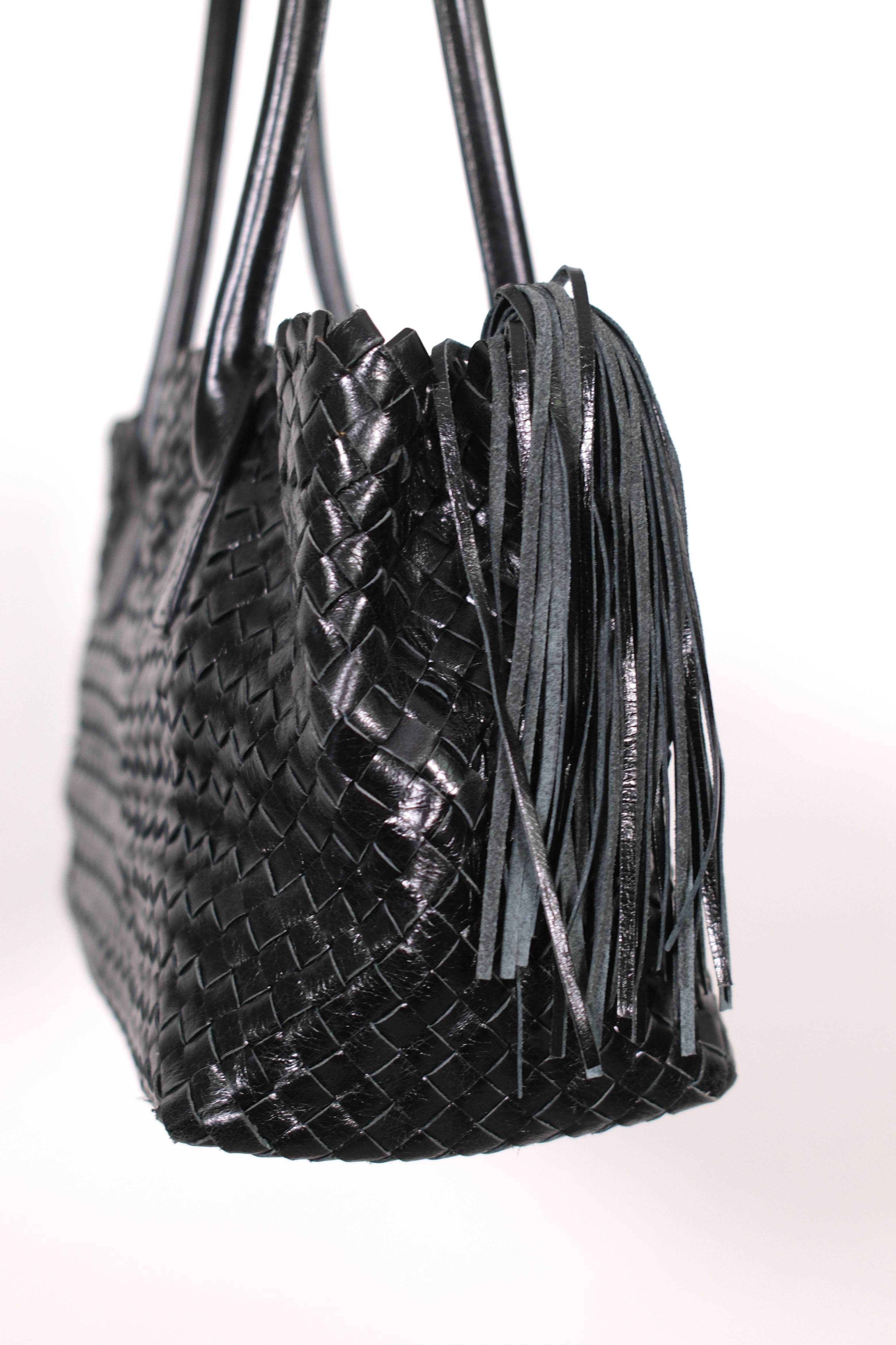 Francesco Biasia Black Woven Leather Shoulder Bag
