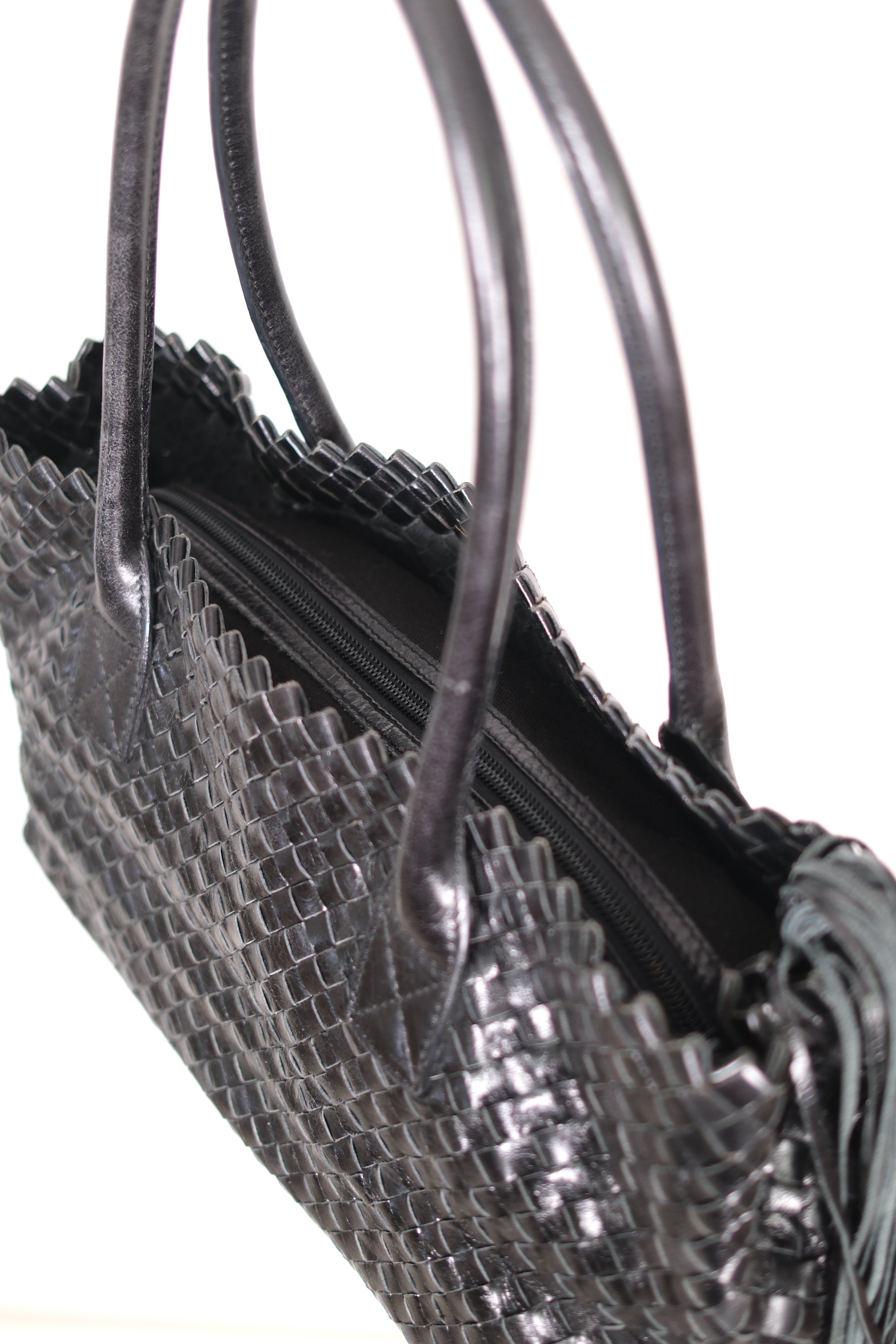 Francesco Biasia Black Woven Leather Shoulder Bag