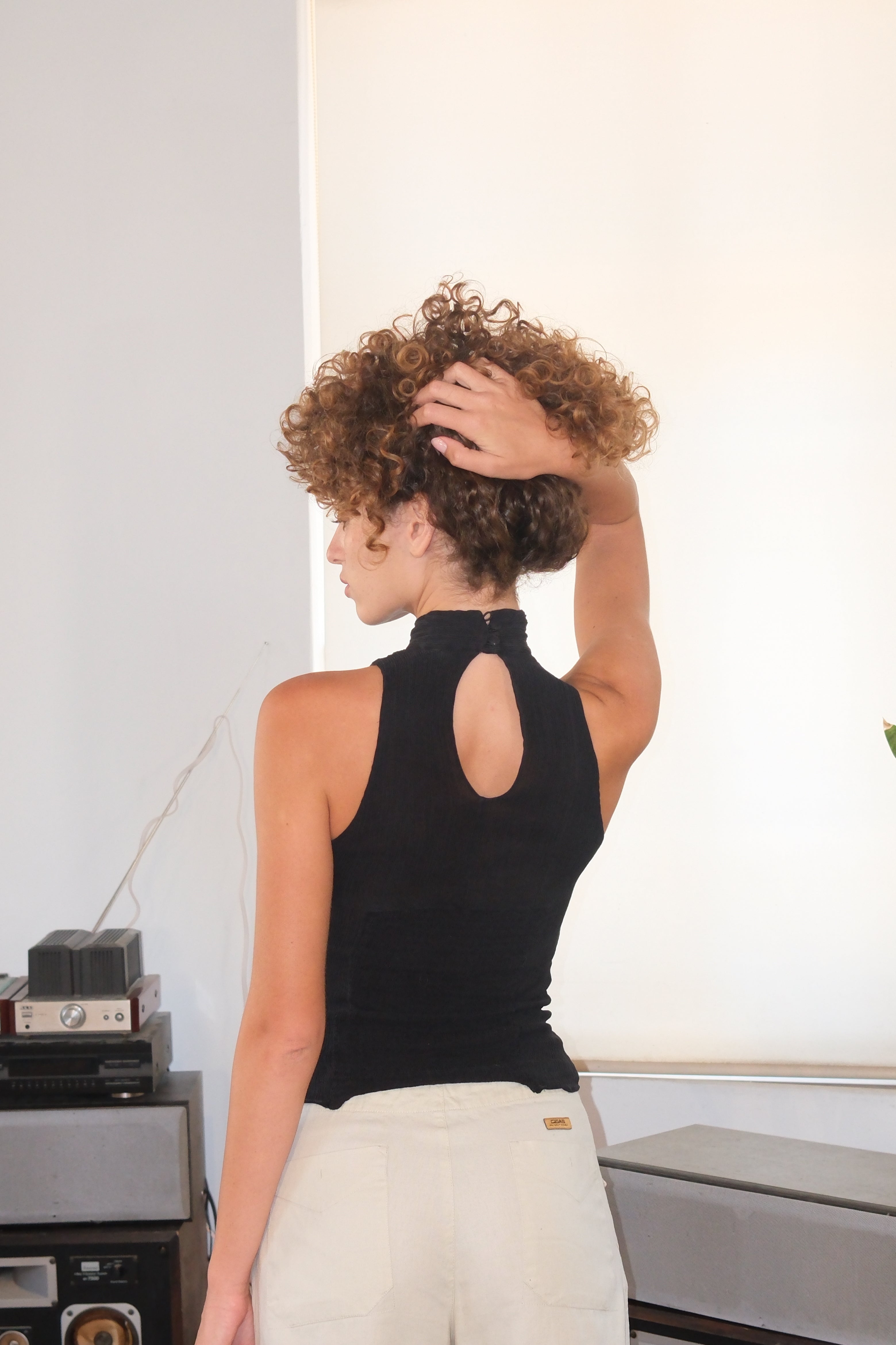 Bebe Sheer Embellished Halter Top