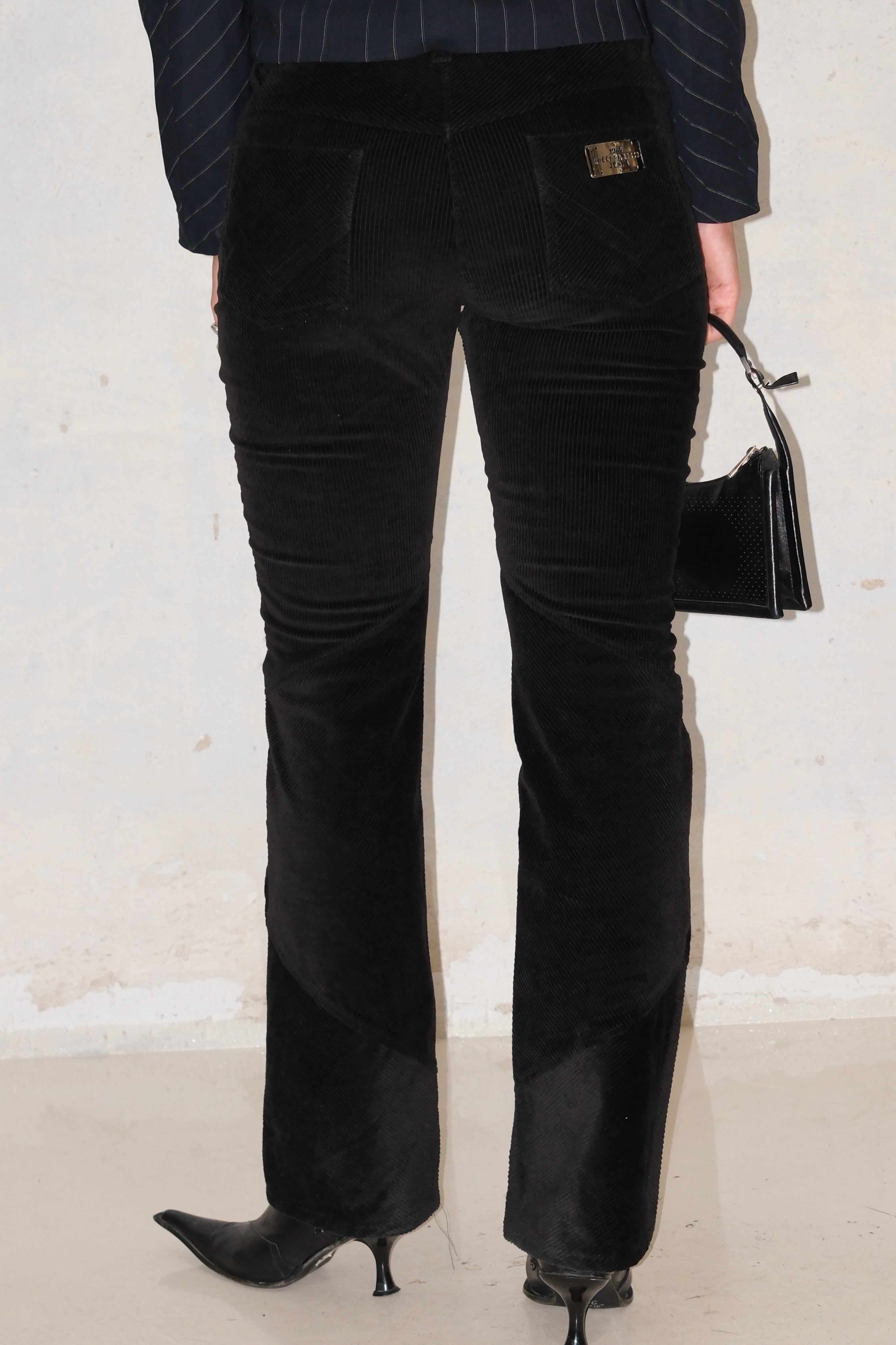 ROCCOBAROCCO BLACK LOW RISE CORDUROY PANTS 38