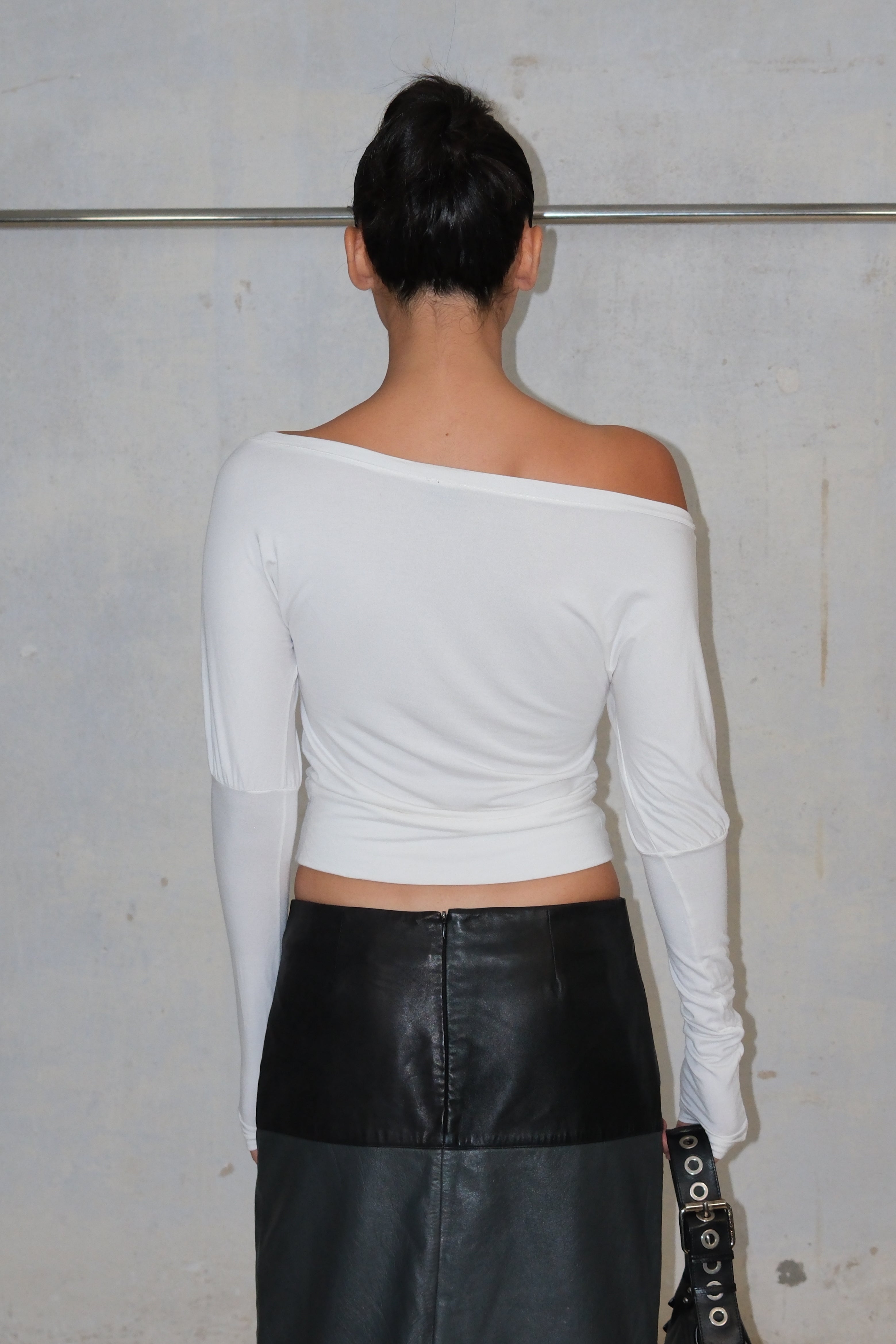 WHITE FUNK PRINT OFF SHOULDER TOP