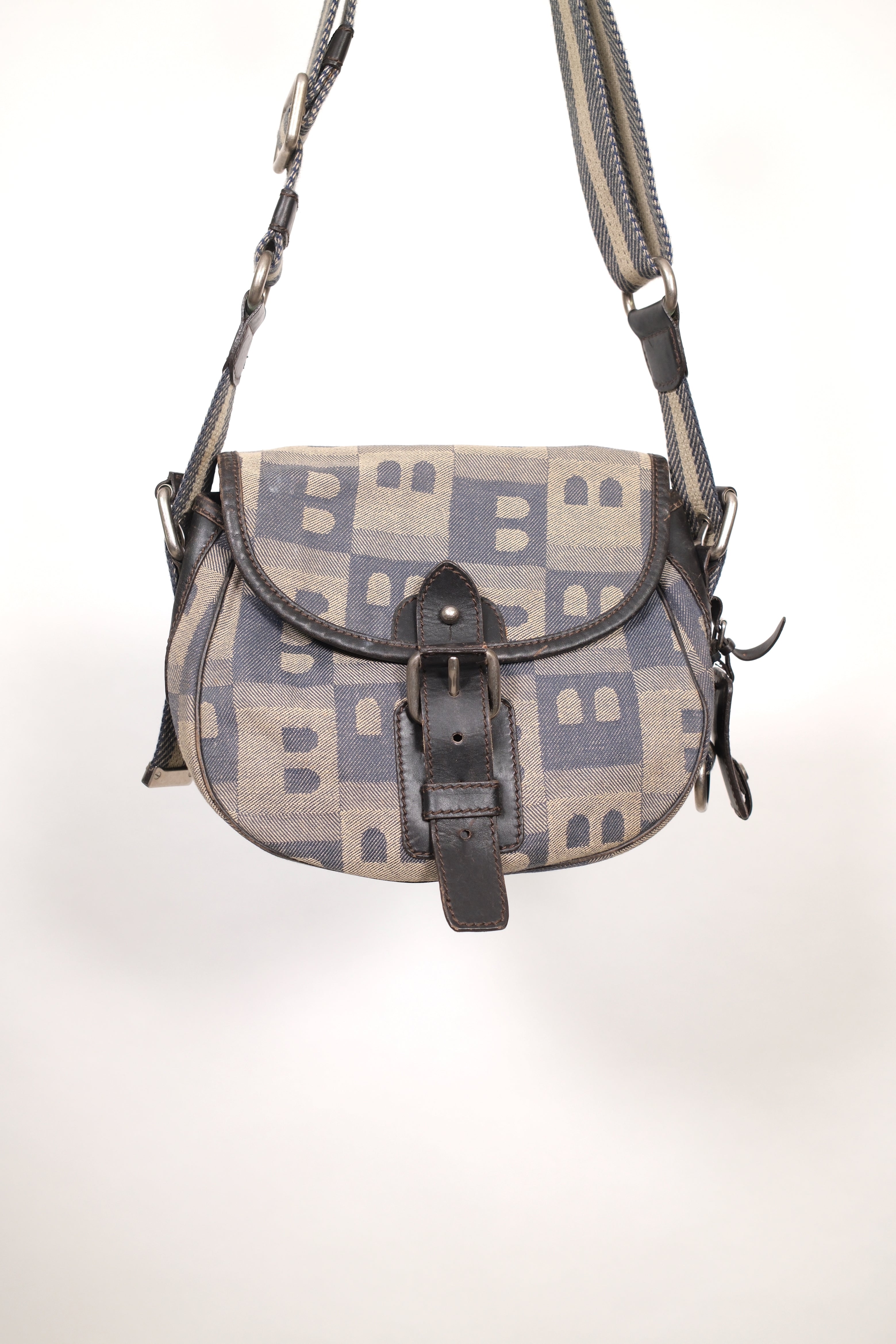 Bally Canvas Denim Leather Shoulder Bag